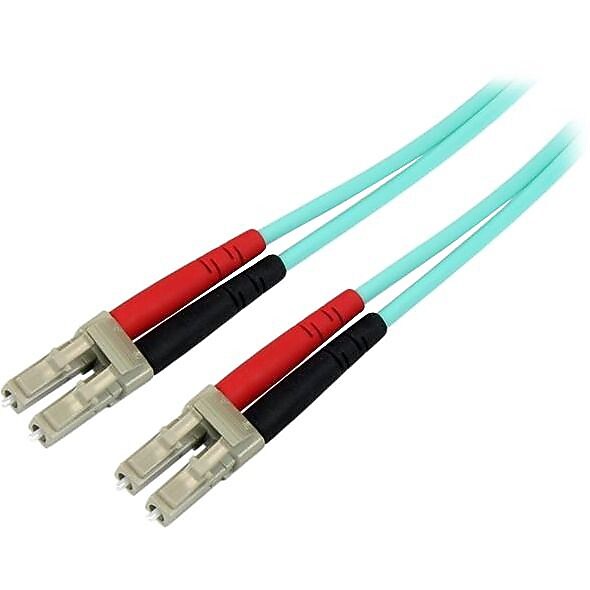 StarTech Aqua OM4 Duplex Multimode Fiber, 3m/ 9 ft, 100 Gb, 50/125, OM4 Fiber, LC to LC Fiber Patch Cable (450FBLCLC3)
