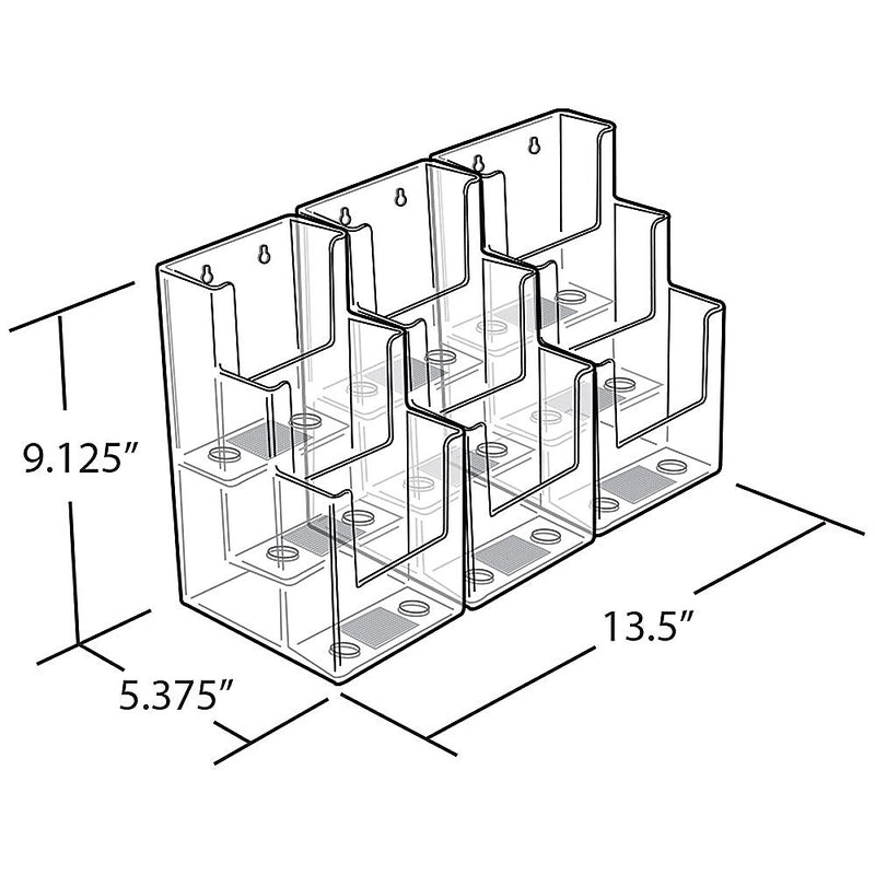 Azar Brochure Holder, 13.125" x 9", Horizontal, Desktop/Wall, Clear, Acrylic, 2/Pack (AZA252817)