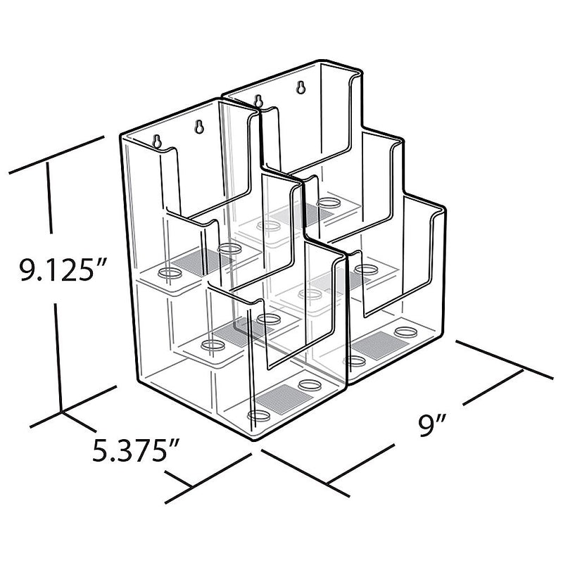 Azar Brochure Holder, 9.25" x 9", Horizontal, Desktop/Wall, Clear, Acrylic, 2/Pack (AZA252815)