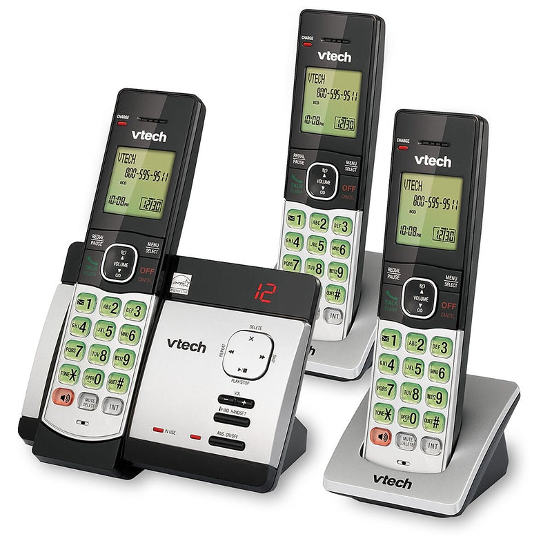 VTech CS5129-3 3-Handset Cordless Telephone with Answering Machine, Silver/Black (80-0198-00)