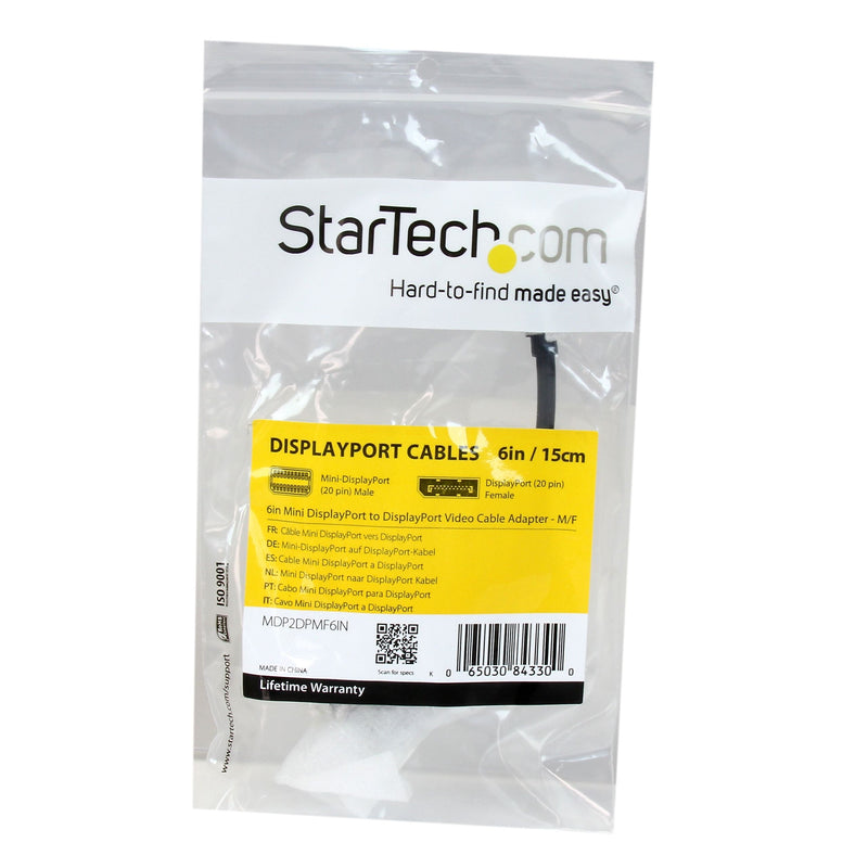 Startech 6" Mini DisplayPort To DisplayPort Male/Female Video Cable Adapter, Black