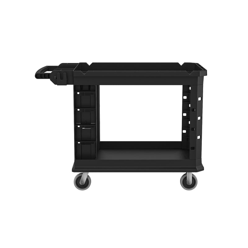Suncast Commercial 2-Shelf Plastic/Poly Mobile Utility Cart with Swivel Wheels, Black (PUCSD2645)