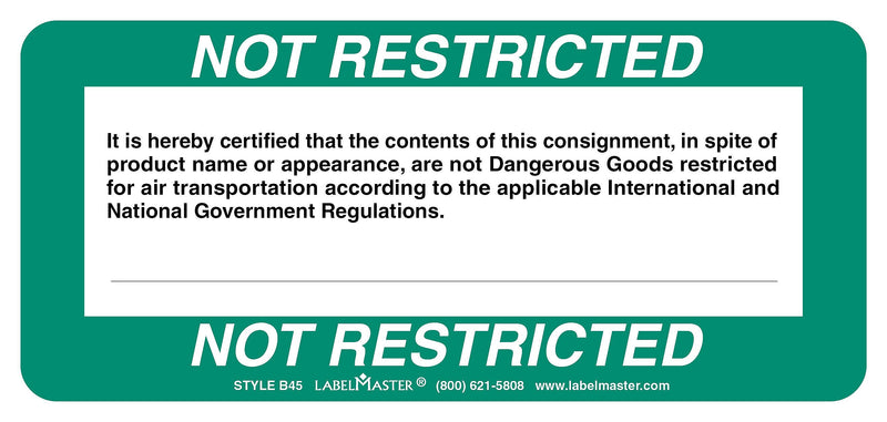 Labelmaster® "Not Restricted" Label, 2.25" x 5", 500/Roll (B45)