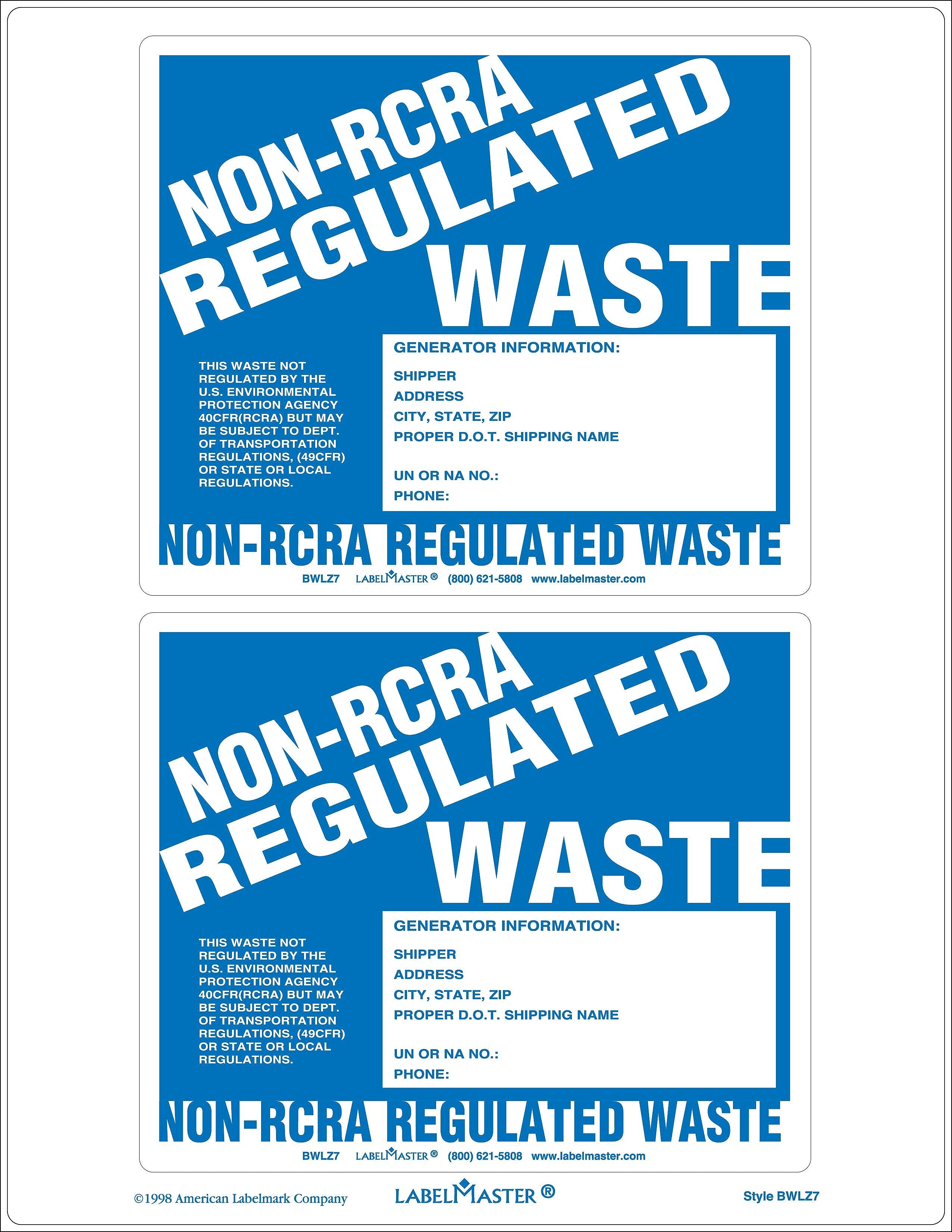 Labelmaster® Laser Non-RCRA Regulated Waste Label, 11" x 8.5", 25/Pack (BWLZ7)