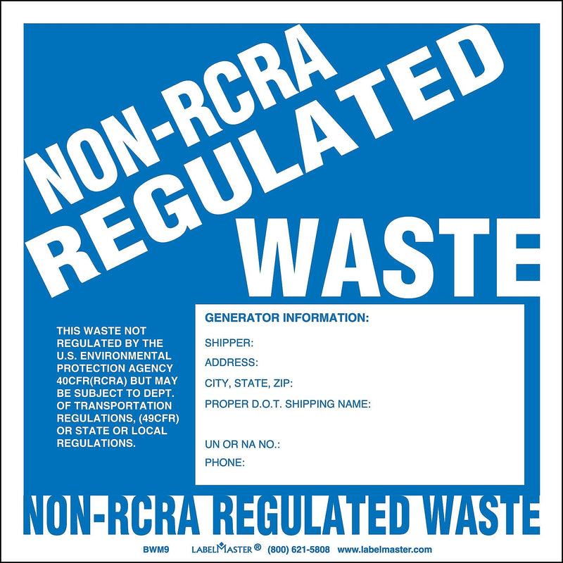 Labelmaster® Non-RCRA Regulated Waste Label, Generator Info, Stock Paper, 6" x 6", 100/Pack (BWM9)
