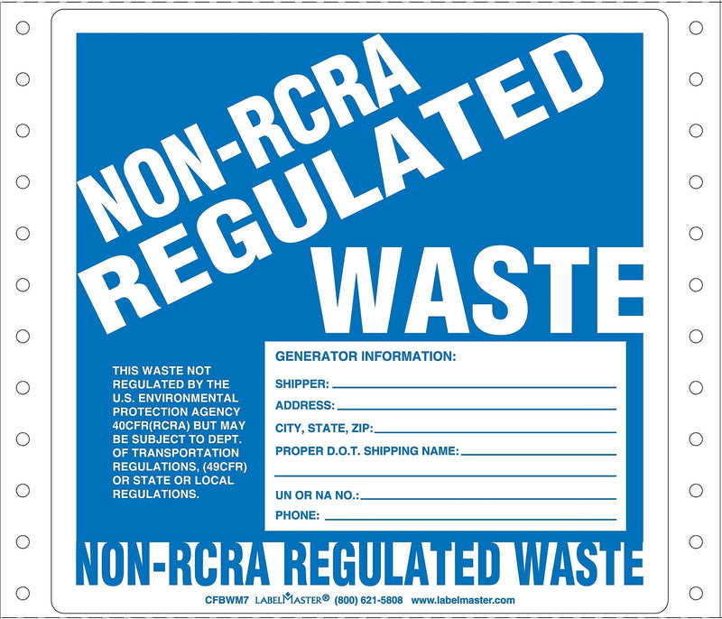 Labelmaster® Non-RCRA Regulated Waste Label, w/Generator Info, Pin-Feed Paper, 5.875" x 6", 500/Pack (CFBWM7)