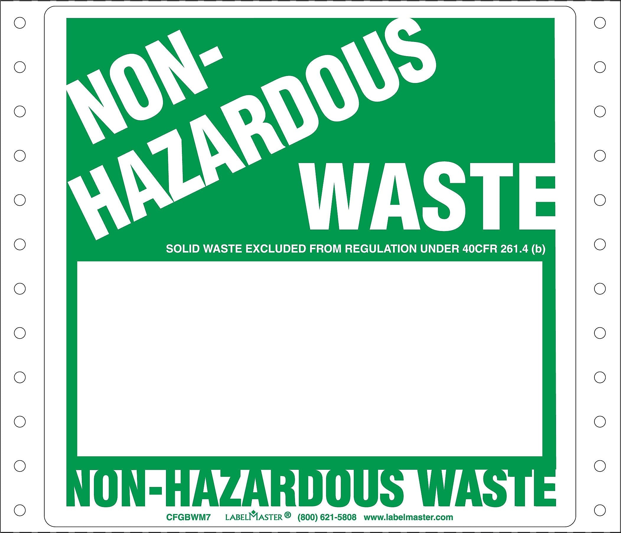 Labelmaster® Non-Hazardous Waste Label, Blank 1/2 Open Box, Pin-Feed Paper, 5.875" x 6", 500/Pack (CFGBWM7)
