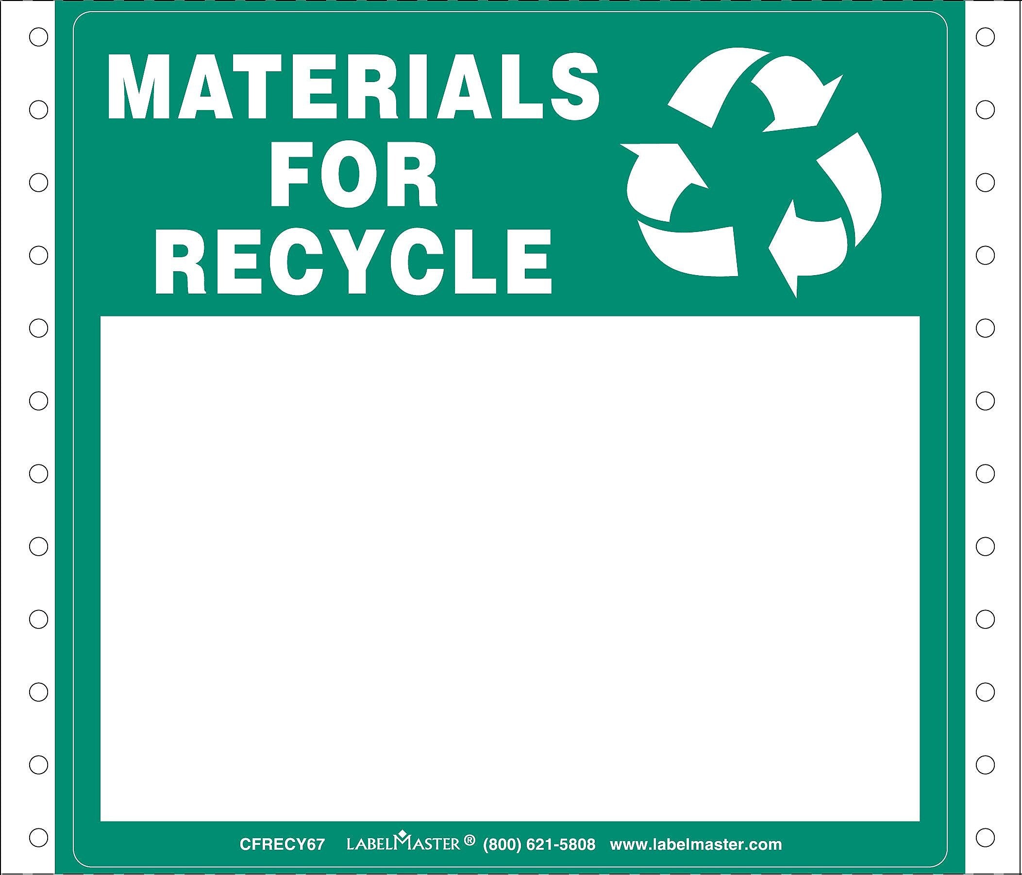 Labelmaster® Materials for Recycle Label, Blank, No Lines, Pin-Feed Paper, Pack 500, 500/Pack (CFRECY67)