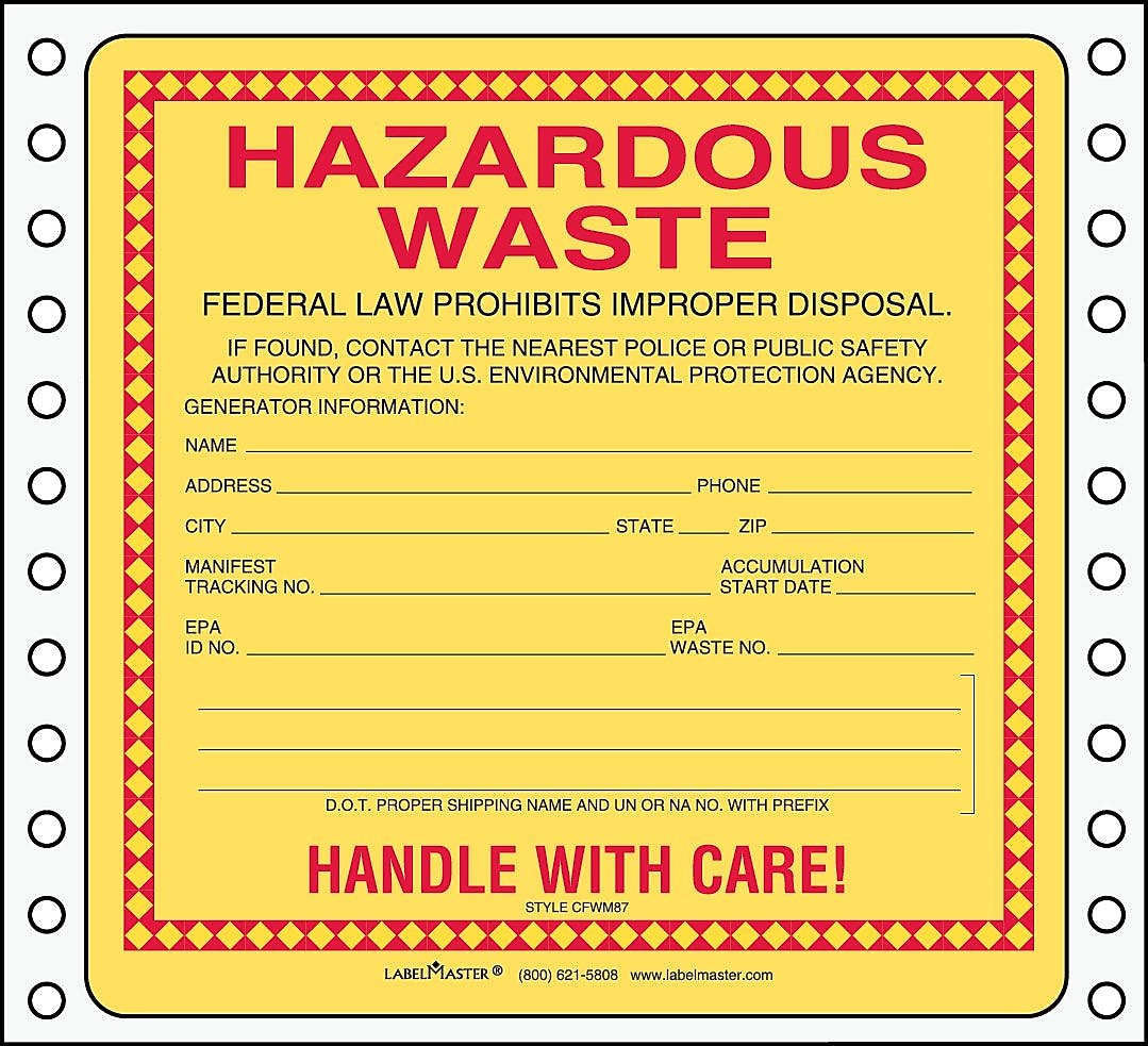Labelmaster® Standard Waste Label, Pin-Feed Paper, 6" x 5.875"0, 5.875" x 6", 500/Pack (CFWM87)