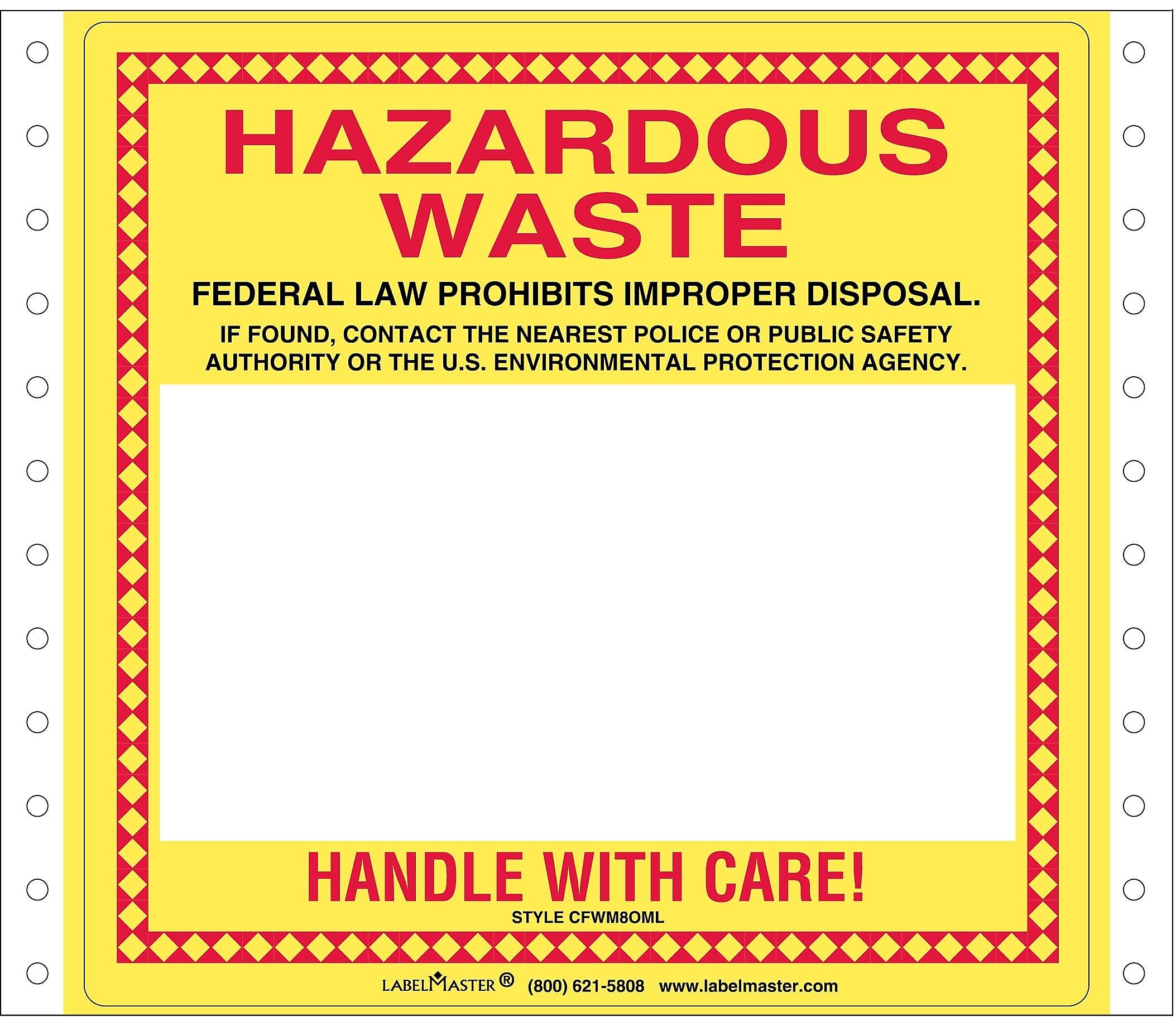Labelmaster® Standard Waste Label, Matte Litho, 6" x 5.875", Open Box Format, 5.875" x 6", 500/Pack (CFWM8OML)