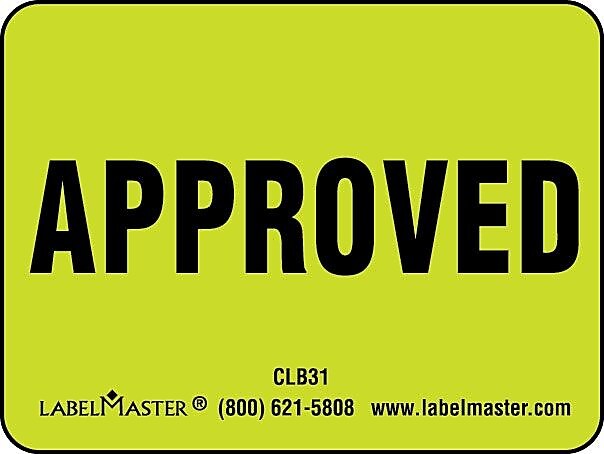 ColorBrite™ Approved Label, 2" x 1 1/2", 1.5" x 2", 500/Roll (CLB31)