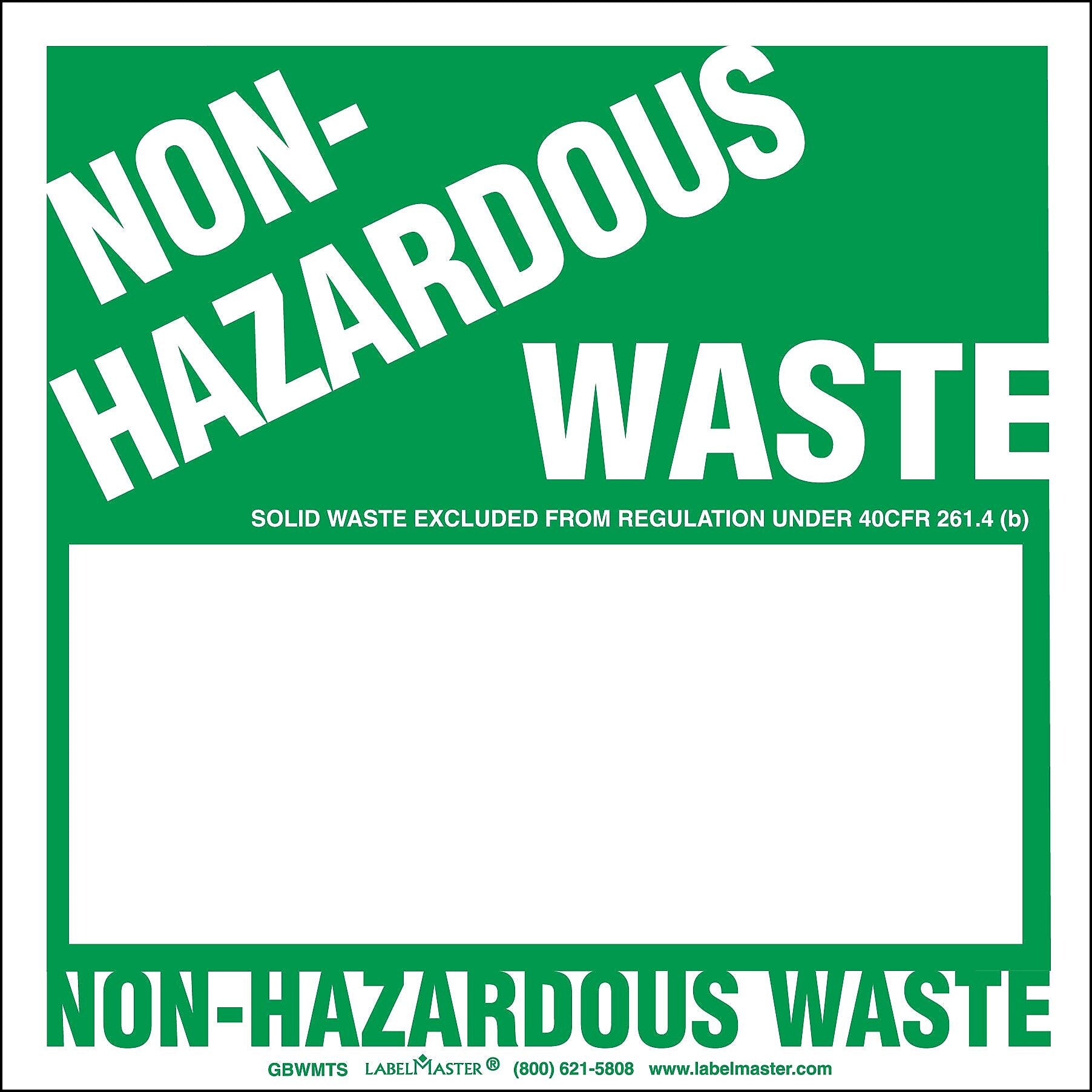 Labelmaster® Non-Hazardous Waste Label, Blank 1/2 Open Box, Stock Paper, 6" x 6", 100/Pack (GBWMTS)