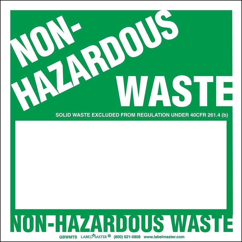 Labelmaster® Non-Hazardous Waste Label, Blank 1/2 Open Box, Stock Paper, 6" x 6", 100/Pack (GBWMTS)