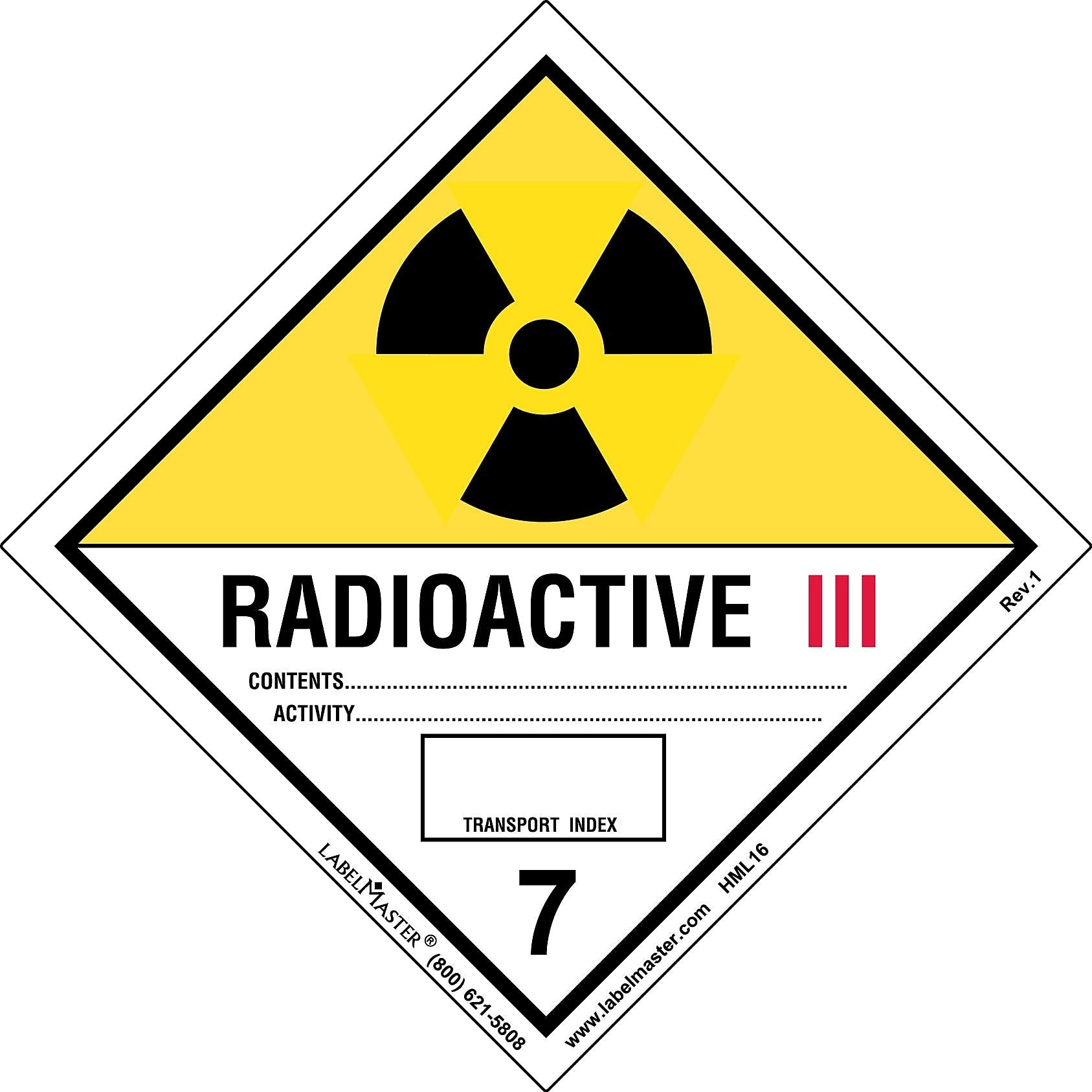 Labelmaster® Radioactive III Label, Worded, Paper, 100mm x 100mm, 500/Roll (HML16)