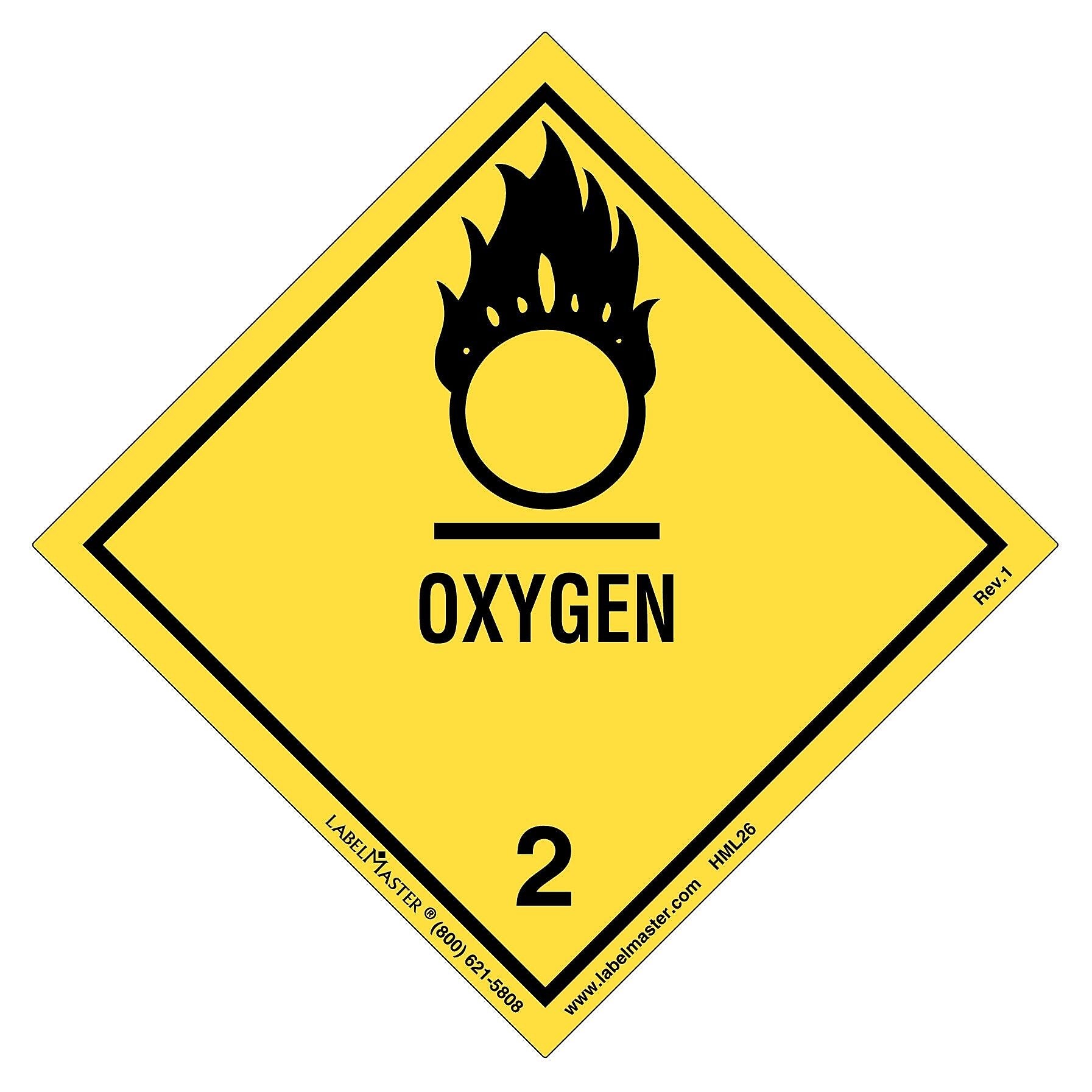 Labelmaster® Oxygen Label, Worded, Paper, 100mm x 100mm, 50/Pack (HML26S)