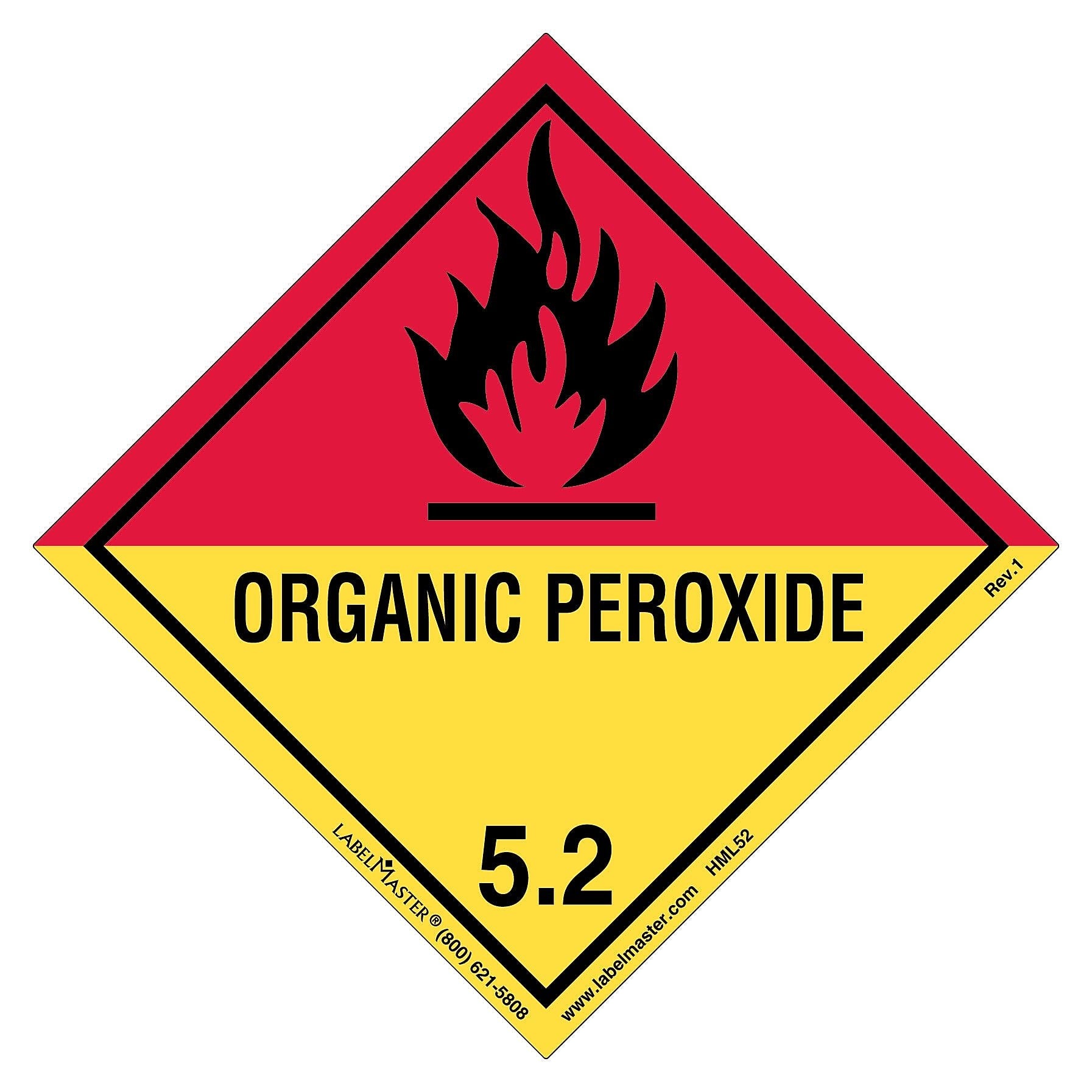 Labelmaster® Organic Peroxide Label, Worded, Paper, 100mm x 100mm, 500/Roll (HML52)
