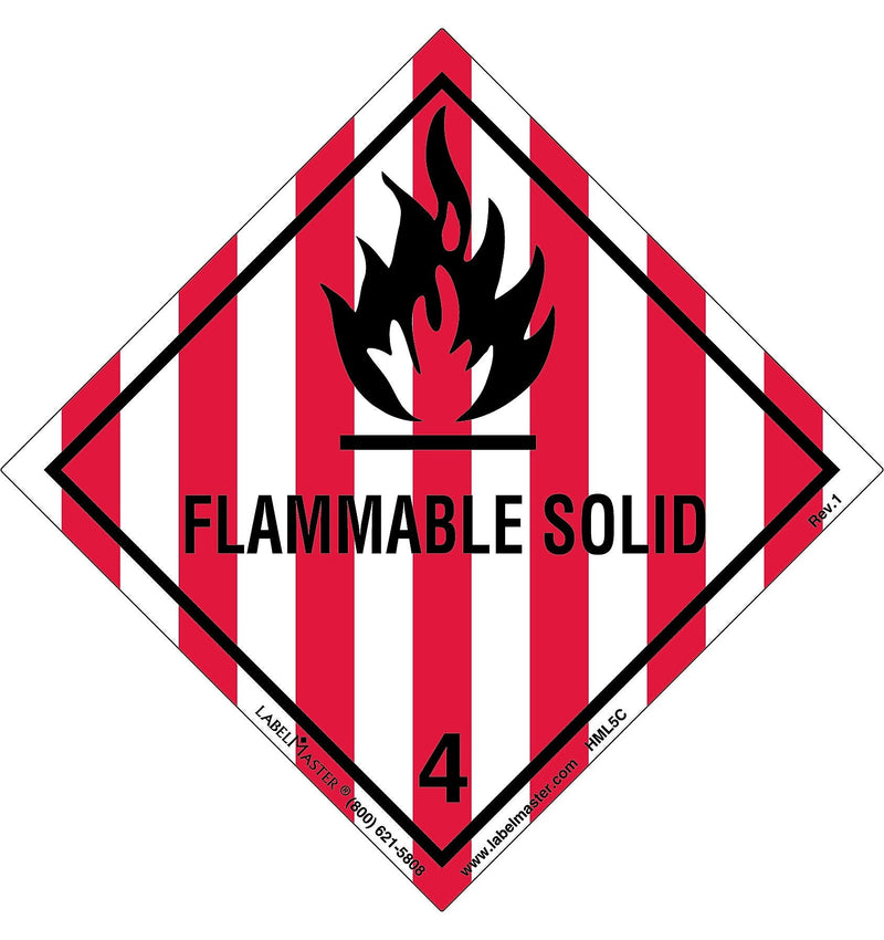 Labelmaster® Flammable Solid Label, Worded, Paper, 100mm x 100mm, 100/Roll (HML5C)