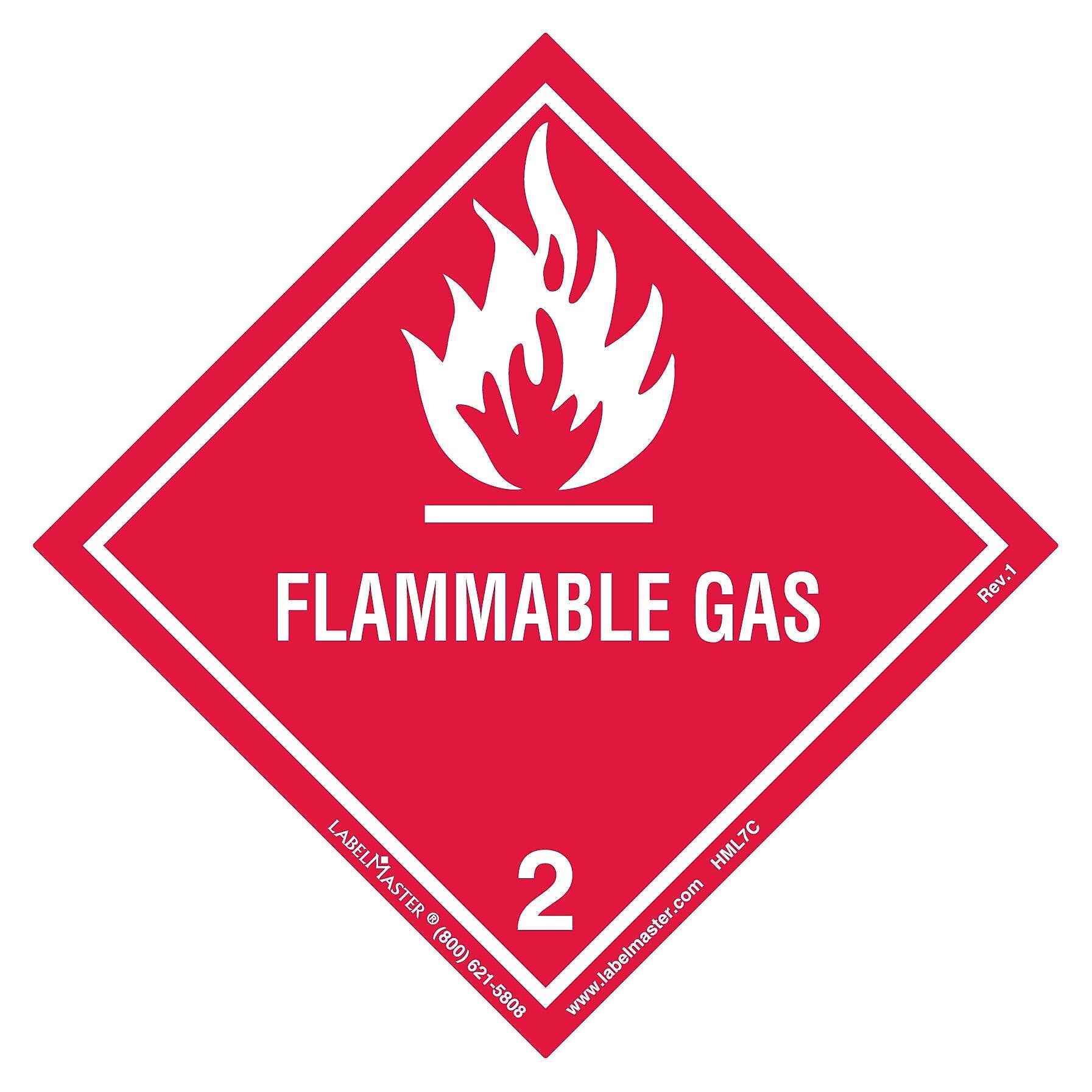 Labelmaster® Flammable Gas Label, Worded, Paper, 100mm x 100mm, 100/Roll (HML7C)