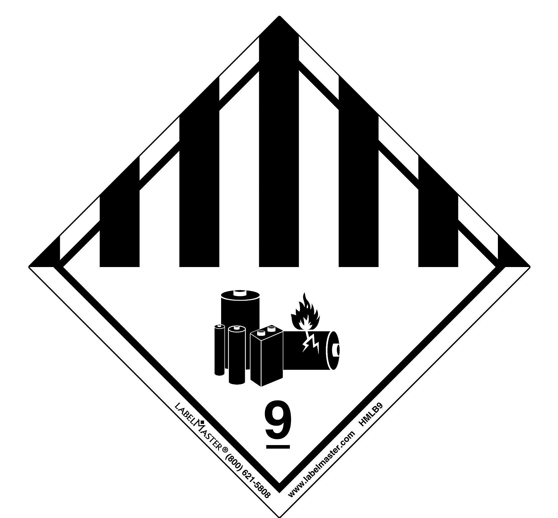 Labelmaster® Hazard Class 9 Lithium Battery Label, Paper, Packs of 50, 100mm x 100mm, 25/Pack (HMLB9S)