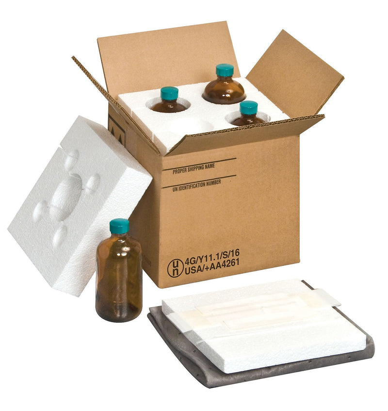 SturdeeSeal™ Glass Pak 4, 32 oz. Amber Narrow Mouth Bottles Assembled, Foam +, 12" x 10.5" x 10.5" (HMS-32N)