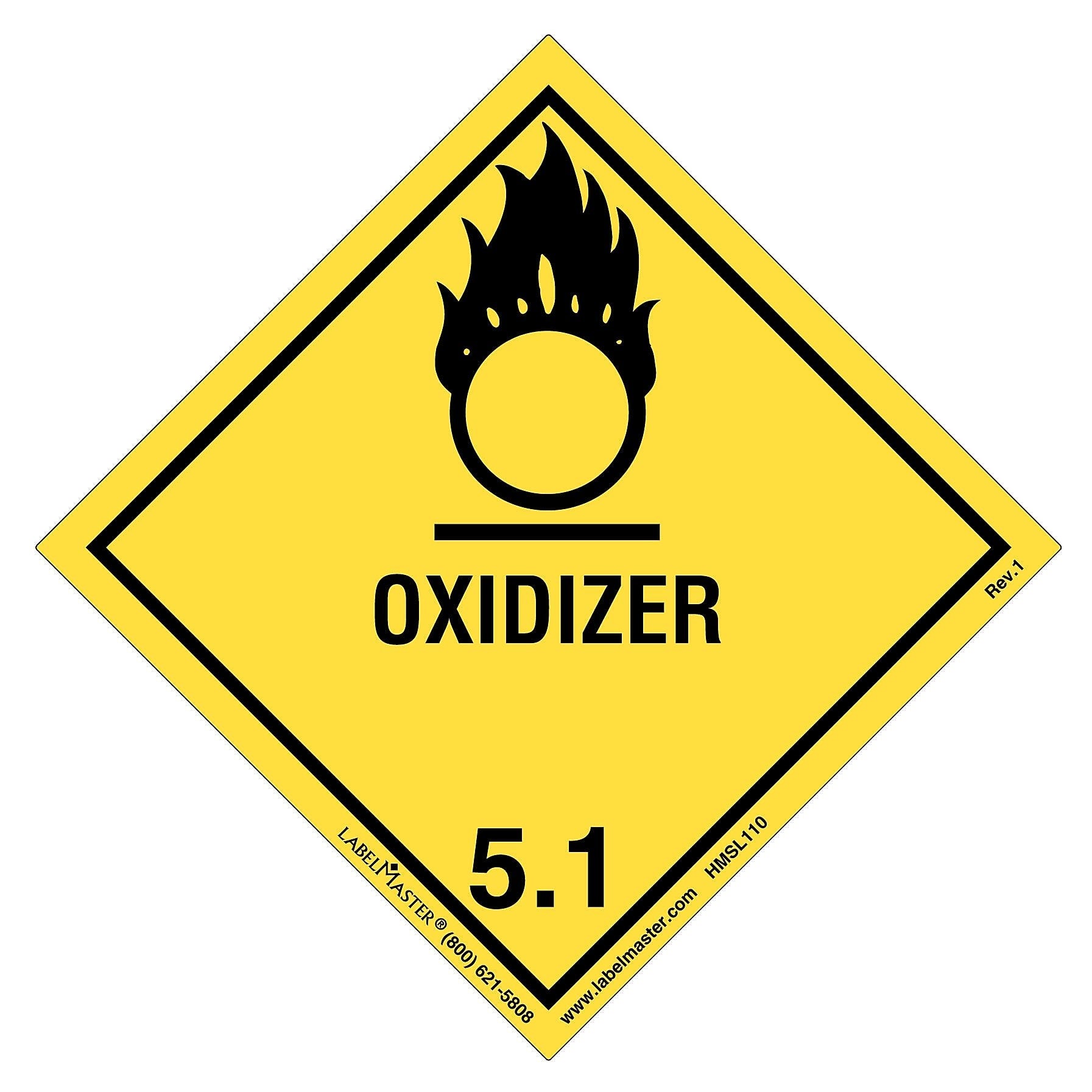 Labelmaster® Oxidizer Label, Worded, PVC-Free Film, 100mm x 100mm, 500/Roll (HMSL110)