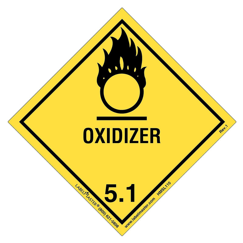 Labelmaster® Oxidizer Label, Worded, PVC-Free Film, 100mm x 100mm, 500/Roll (HMSL110)
