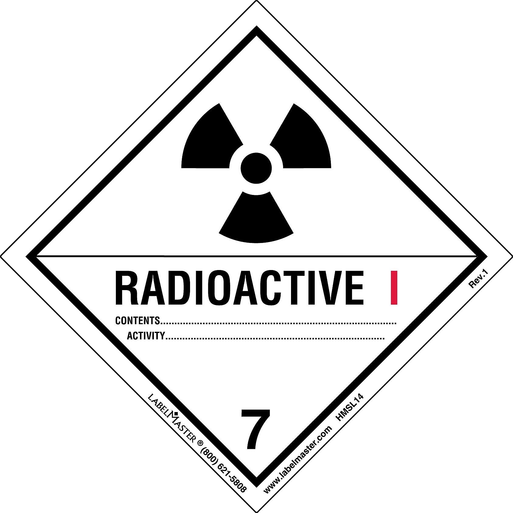 Labelmaster® Radioactive I Label, Worded, PVC-Free Film, 100mm x 100mm, 500/Roll (HMSL14)