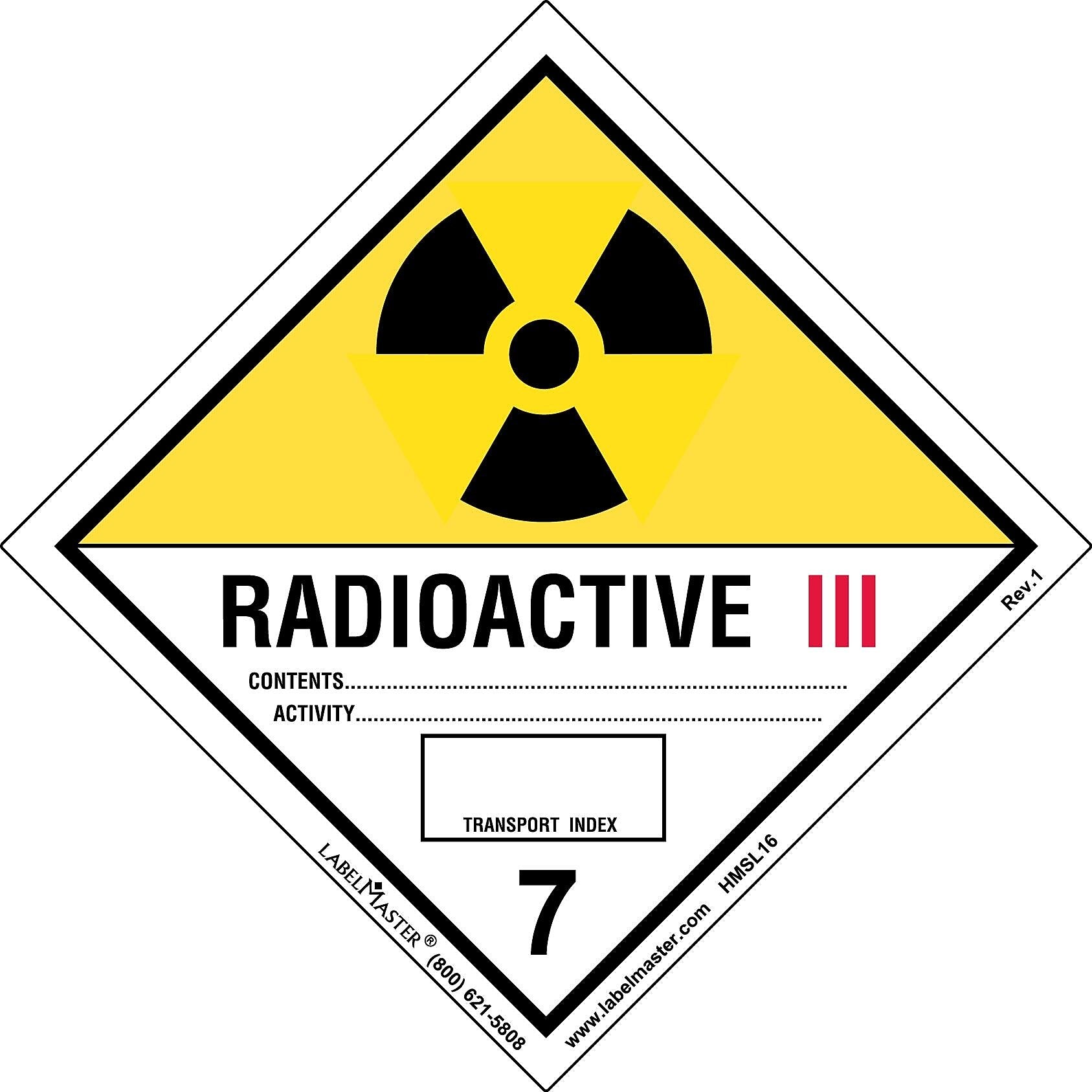 Labelmaster® Radioactive III Label, Worded, PVC-Free Film, 100mm x 100mm, 500/Roll (HMSL16)