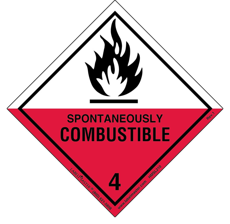 Labelmaster® Spontaneously Combustible Label, Worded, PVCFF, 100mm x 100mm, 500/Roll (HMSL210)