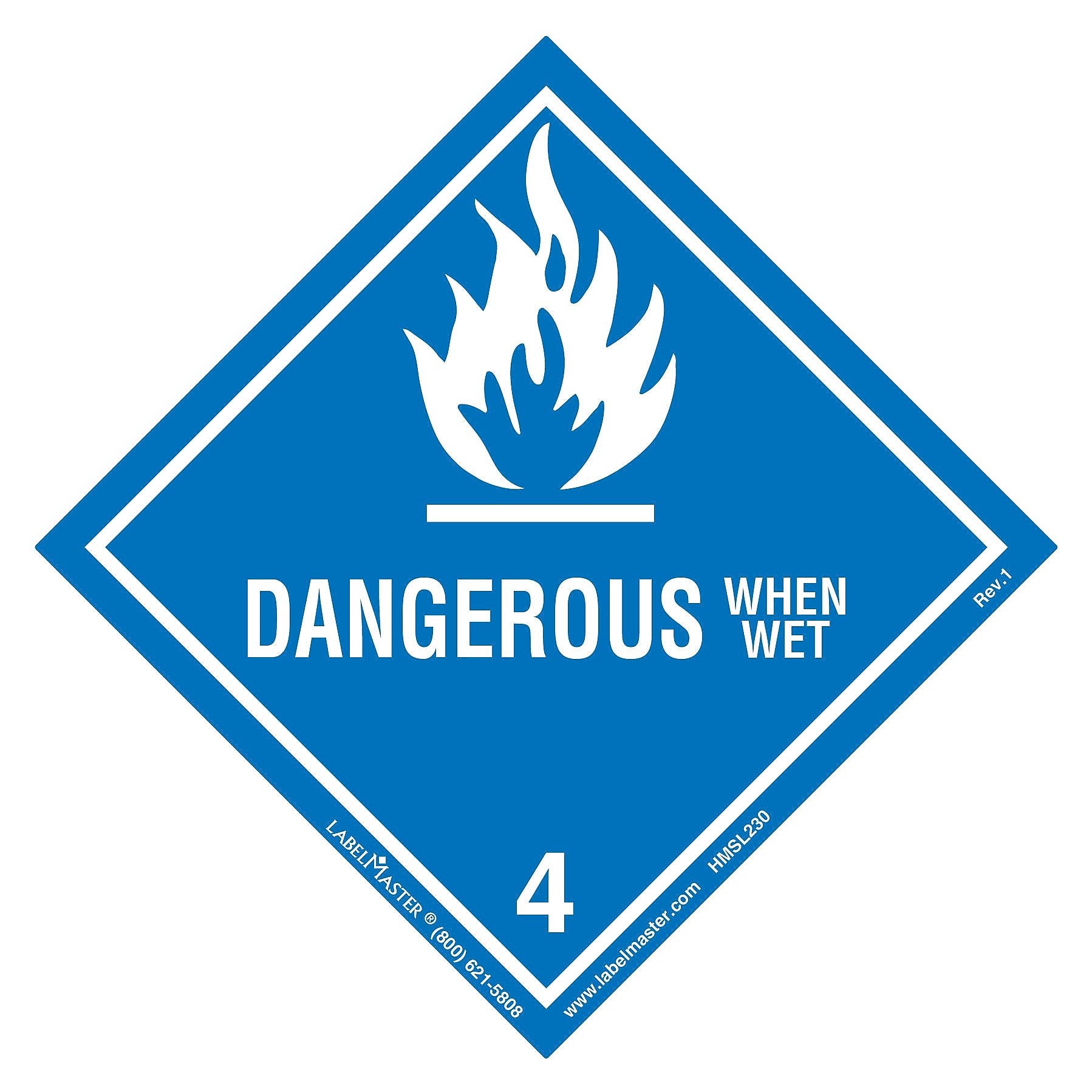 Labelmaster® Dangerous When Wet Label, Worded, PVC-Free Film, 100mm x 100mm, 500/Roll (HMSL230)