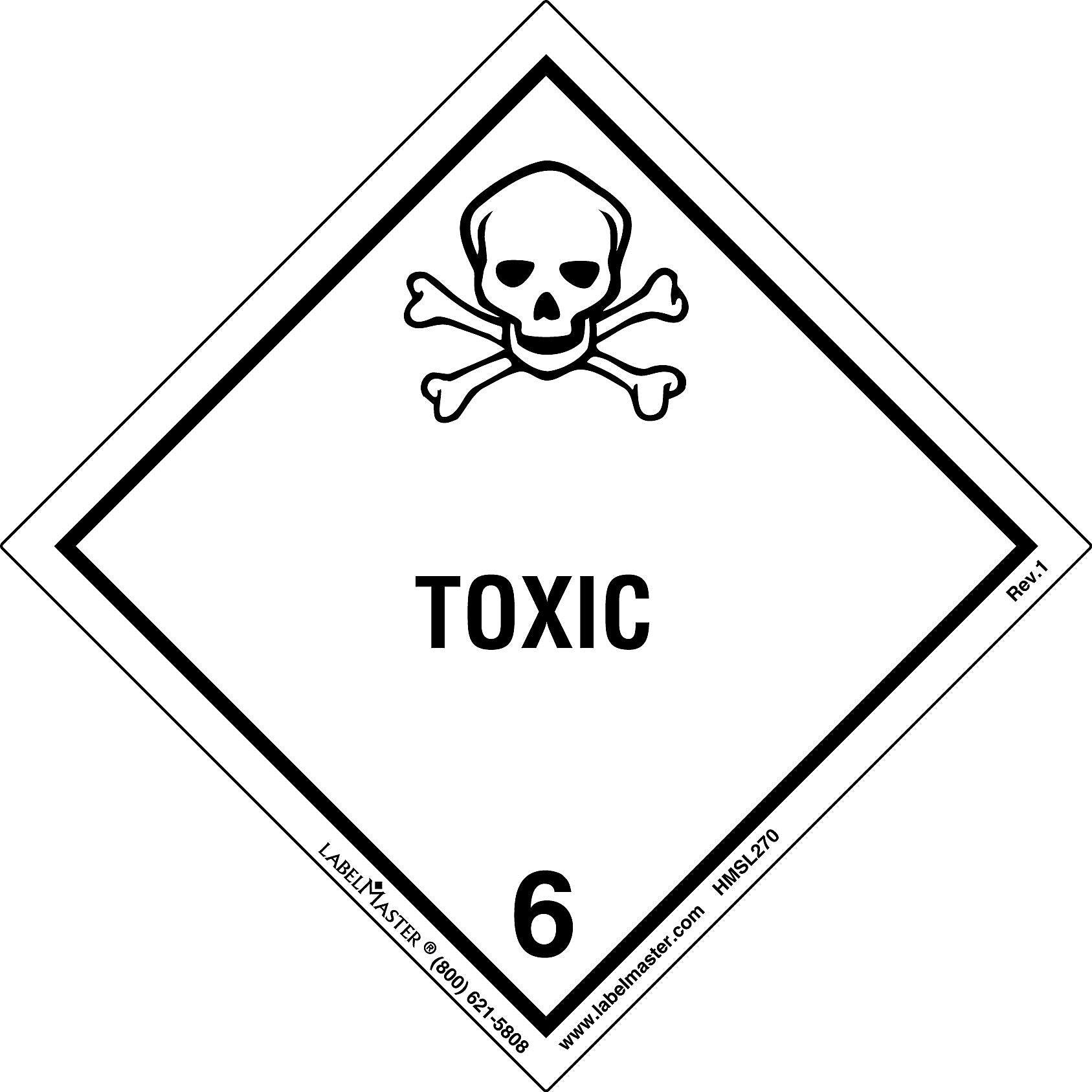 Labelmaster® Toxic Label, Worded, PVC-Free Film, 100mm x 100mm, 25/Pack (HMSL270S)