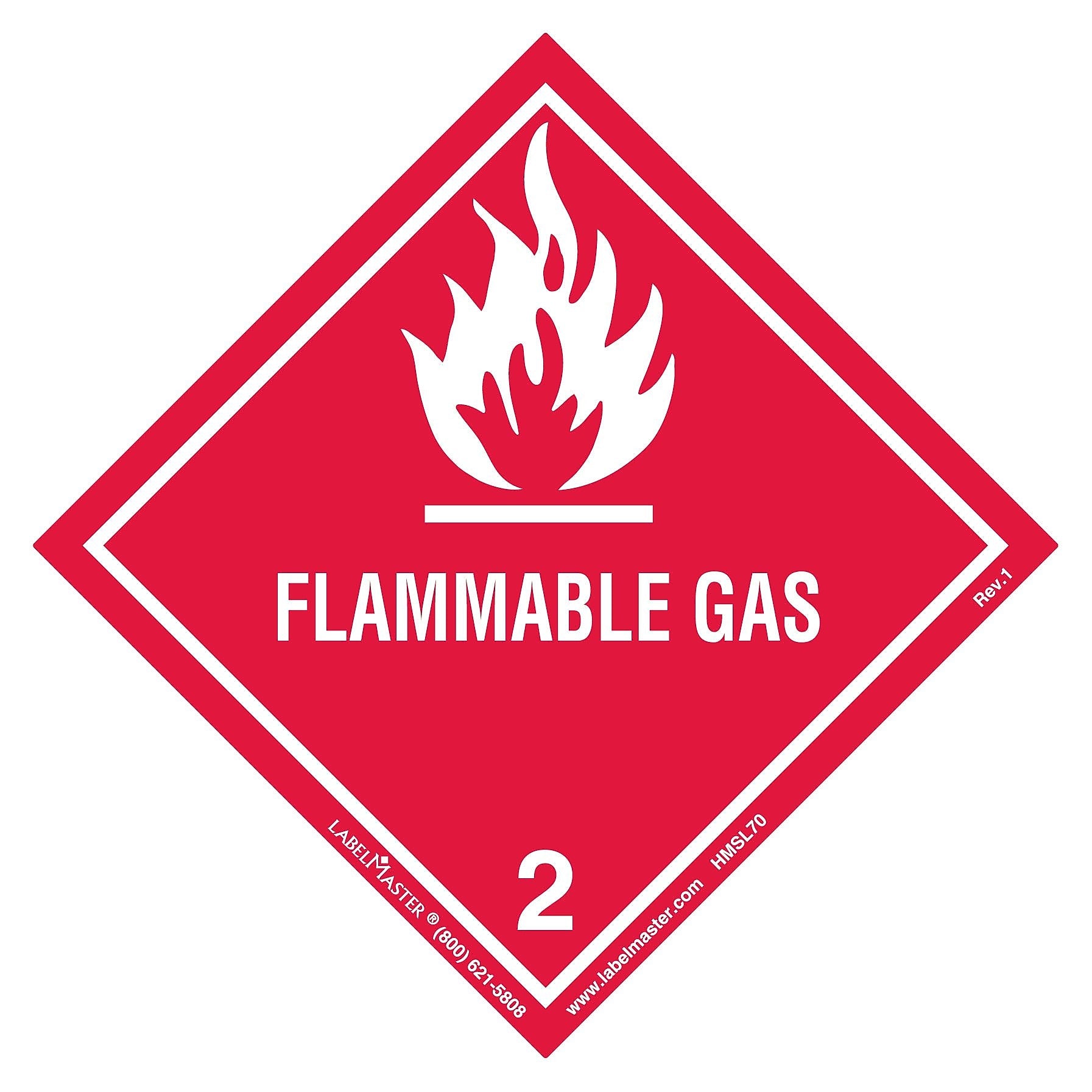 Labelmaster® Flammable Gas Label, Worded, PVC-Free Film, 100mm x 100mm, 500/Roll (HMSL70)