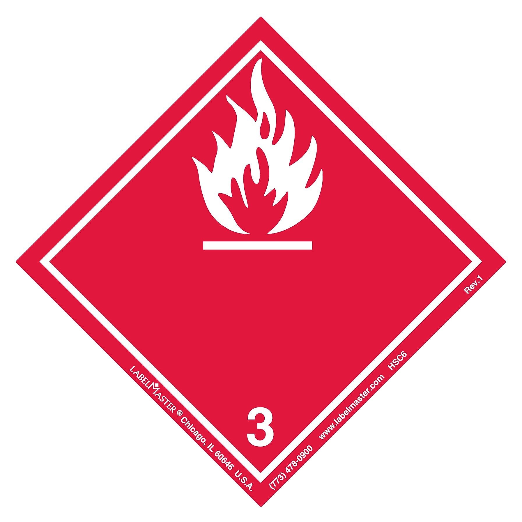 Labelmaster® Flammable Liquid Label, International, PVC-Free Film, 100mm x 100mm, 500/Roll (HSC6)