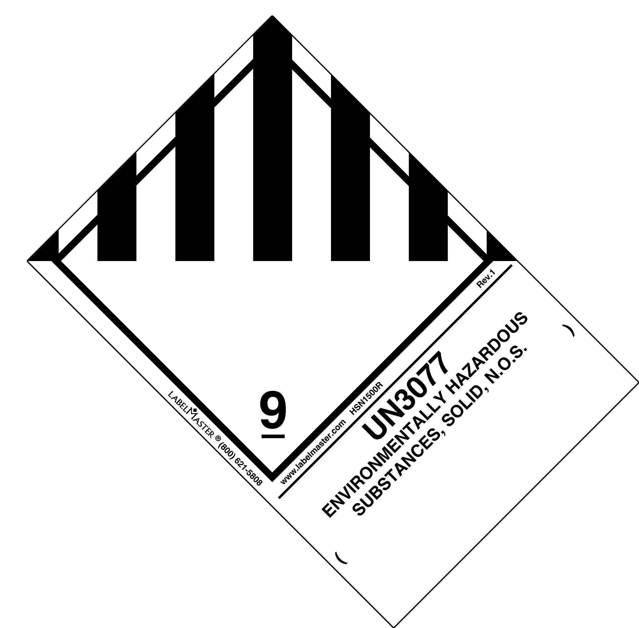 Labelmaster® UN3077 Environmentally Hazardous Substances, Solid, N.O.S. Label, 120mm x 100mm, 500/Roll (HSN1500R)