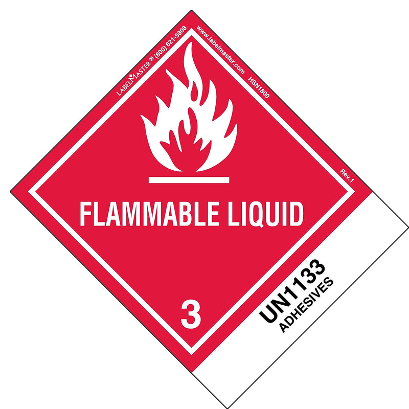 Labelmaster® Flammable Liquid Label, UN1133 Adhesives, Paper, Standard Tab, 120mm x 100mm, 500/Roll (HSN1800)
