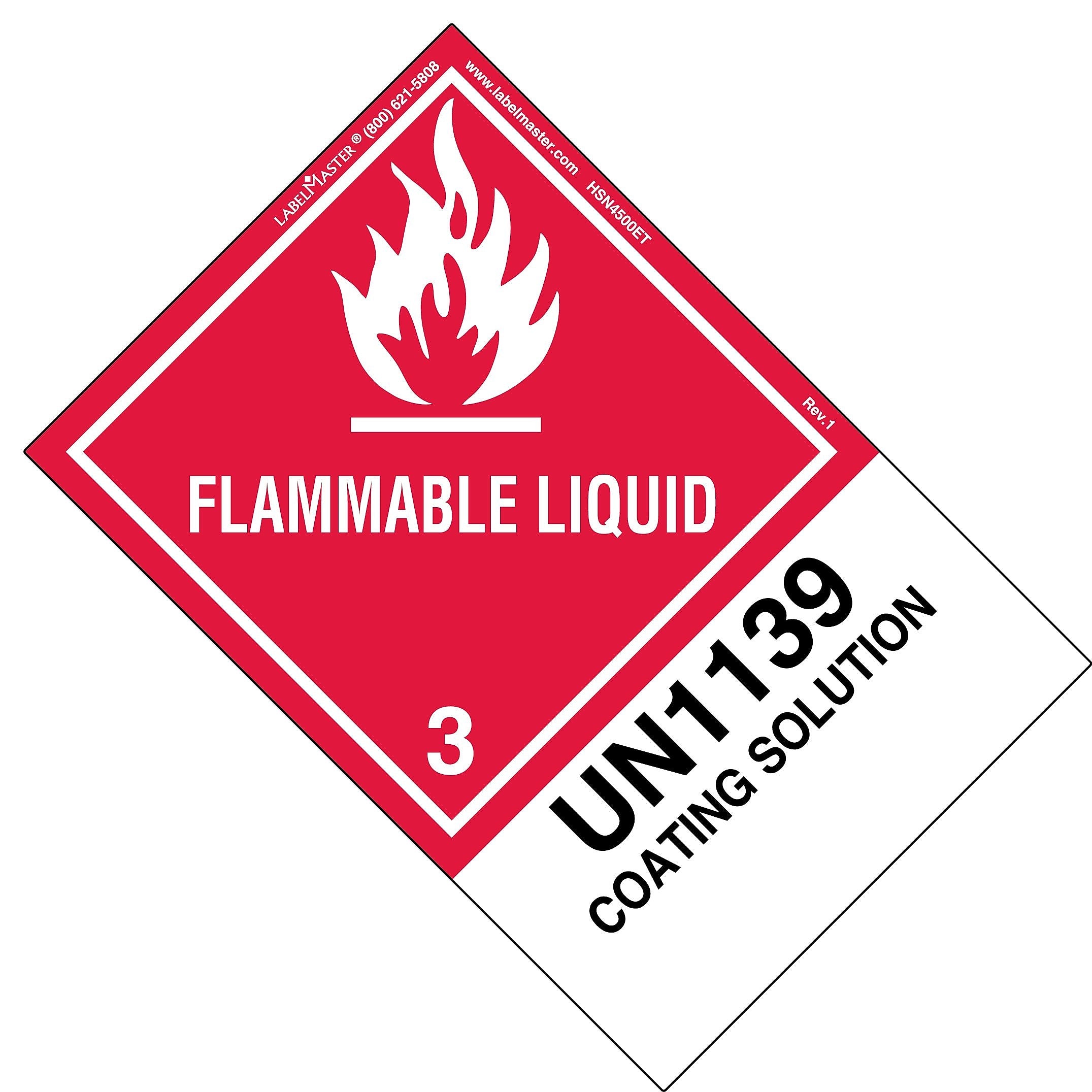 Labelmaster® Flammable Liquid Label, UN1139 Coating Solution, Paper, Extended, 150mm x 100mm, 500/Roll (HSN4500ET)