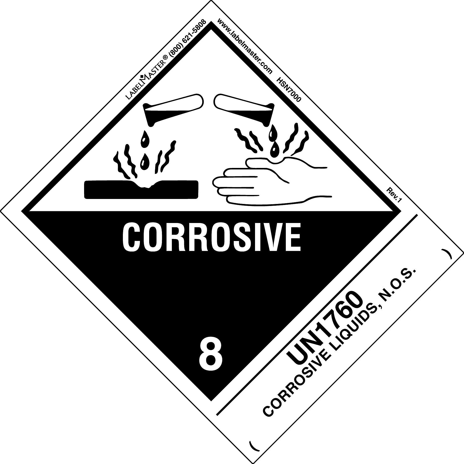Labelmaster® Corrosive Label, UN1760 Corrosive Liquids N.O.S., 120mm x 100mm, 500/Roll (HSN7000)