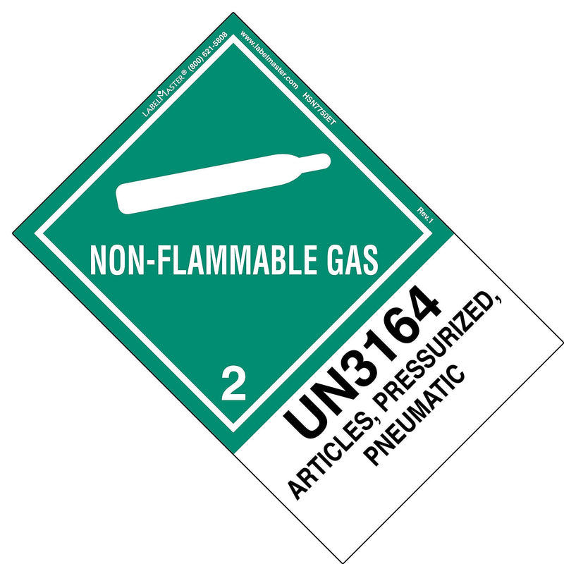 Labelmaster® Non-Flammable Gas Label, UN3164 Articles, Pressurized, Pneumatic, 150mm x 100mm, 500/Roll (HSN7750ET)