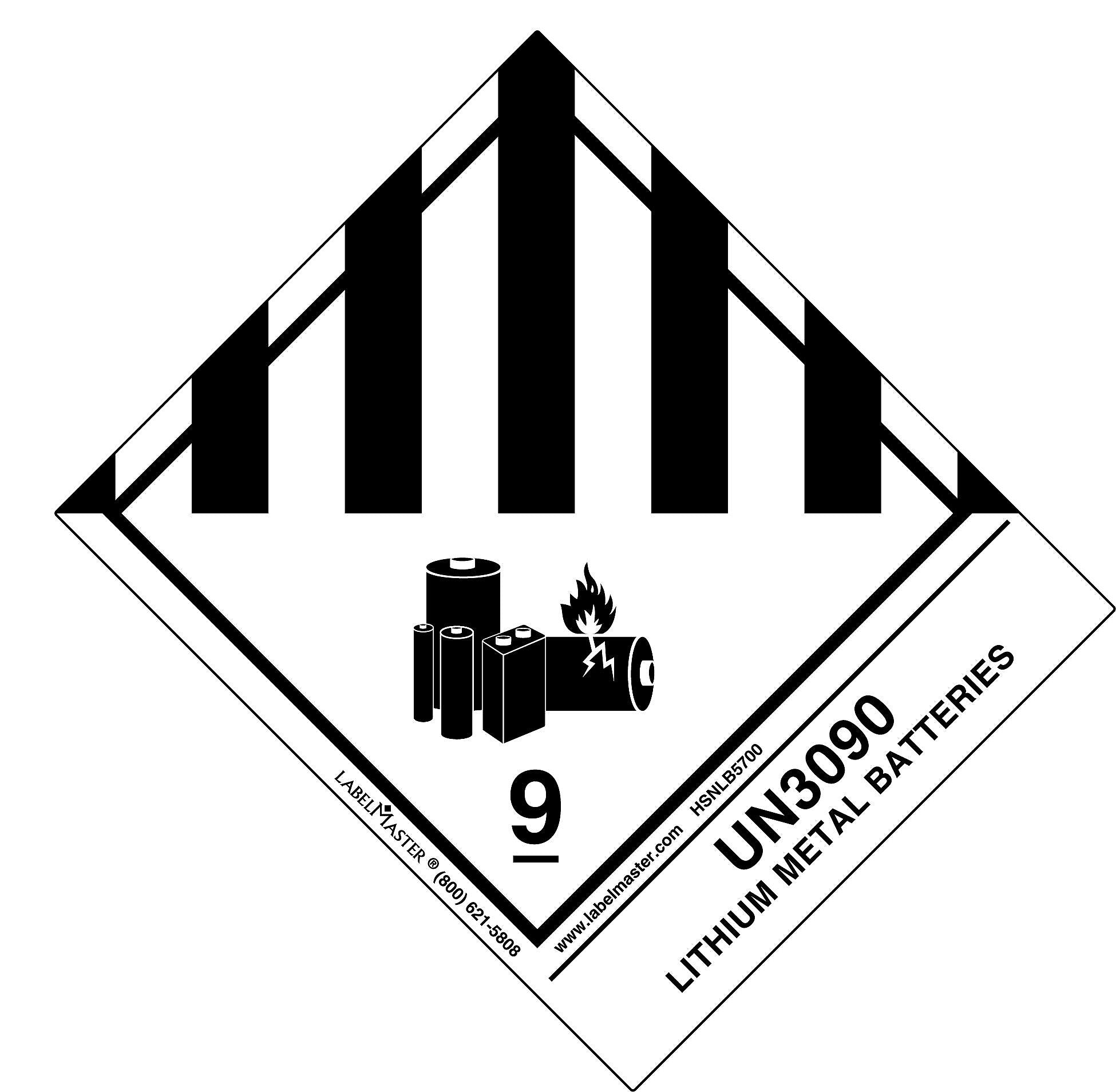 Labelmaster® UN3090 Lithium Metal Batteries Label, Std. Tab, 120mm x 100mm, 500/Roll (HSNLB5700)