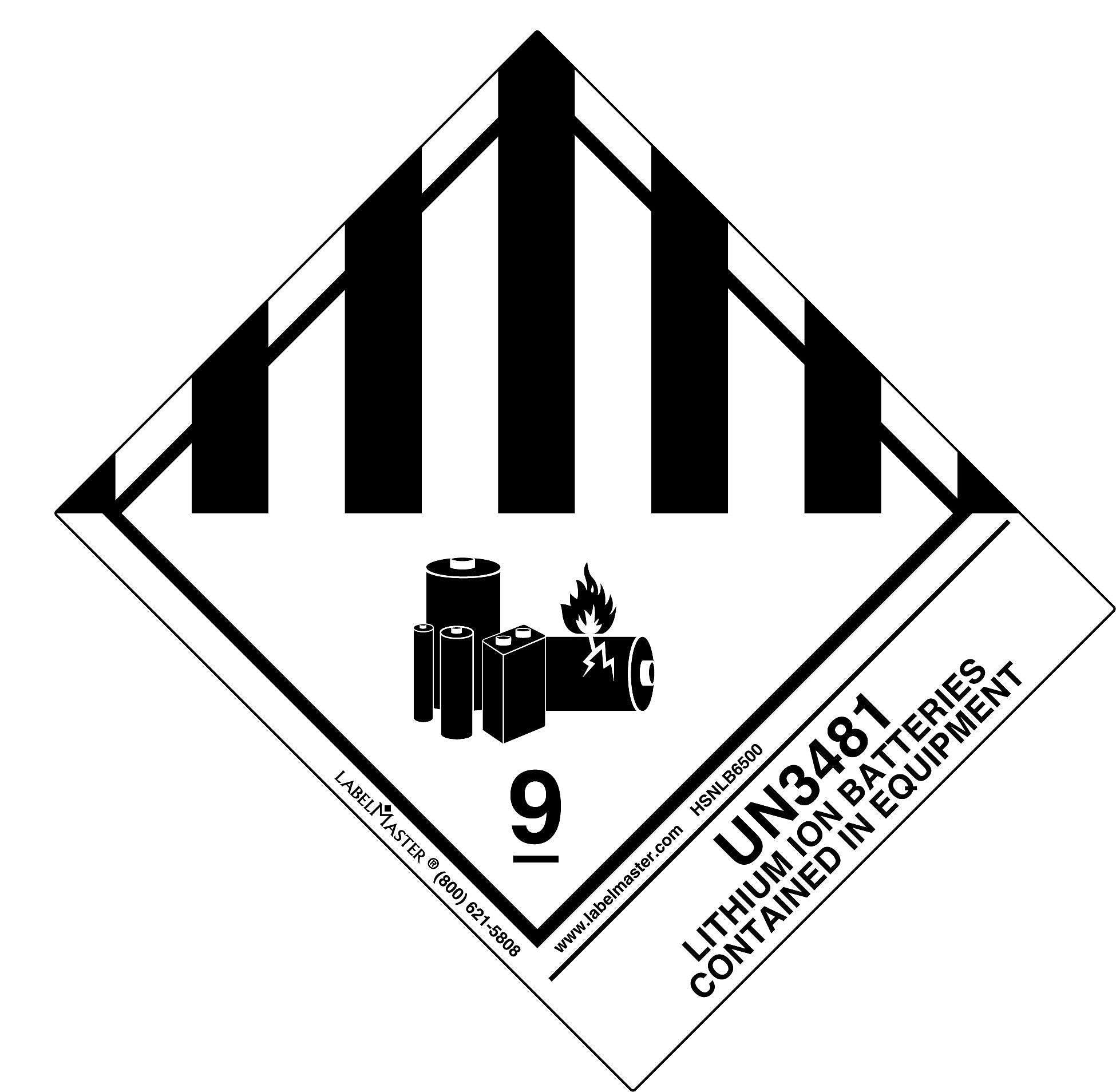 Labelmaster® UN3481 Lithium Ion Batteries Contained in Equipment Label, Std. Tab, 120mm x 100mm, 500/Roll (HSNLB6500)
