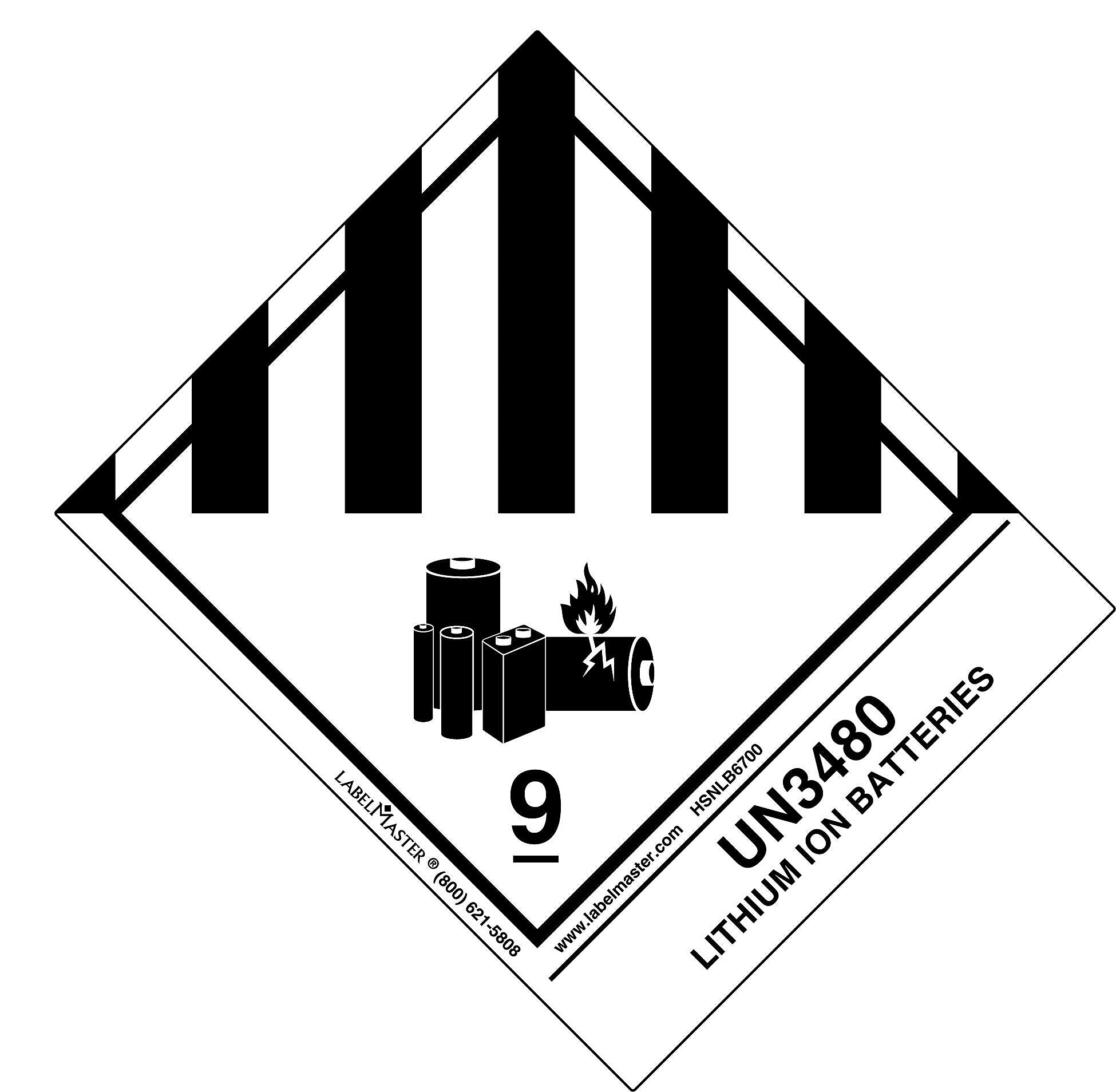 Labelmaster® UN3480 Lithium Ion Batteries Label, Std. Tab, 120mm x 100mm, 500/Roll (HSNLB6700)