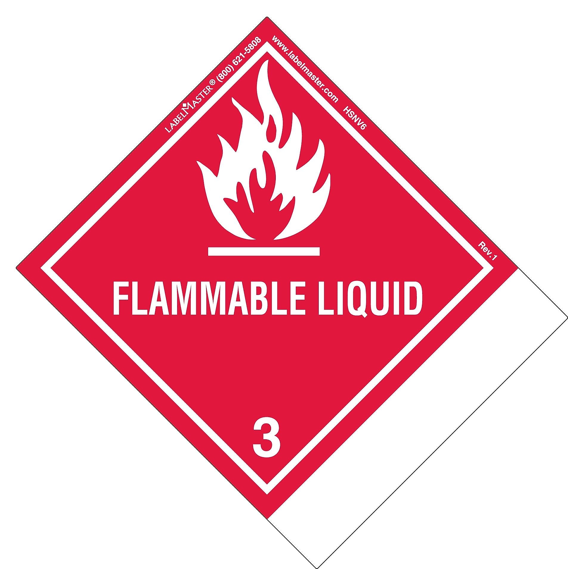 Labelmaster® Flammable Liquid Label, Blank, PVC-Free Film, Standard Tab, 120mm x 100mm, 500/Roll (HSNV6)