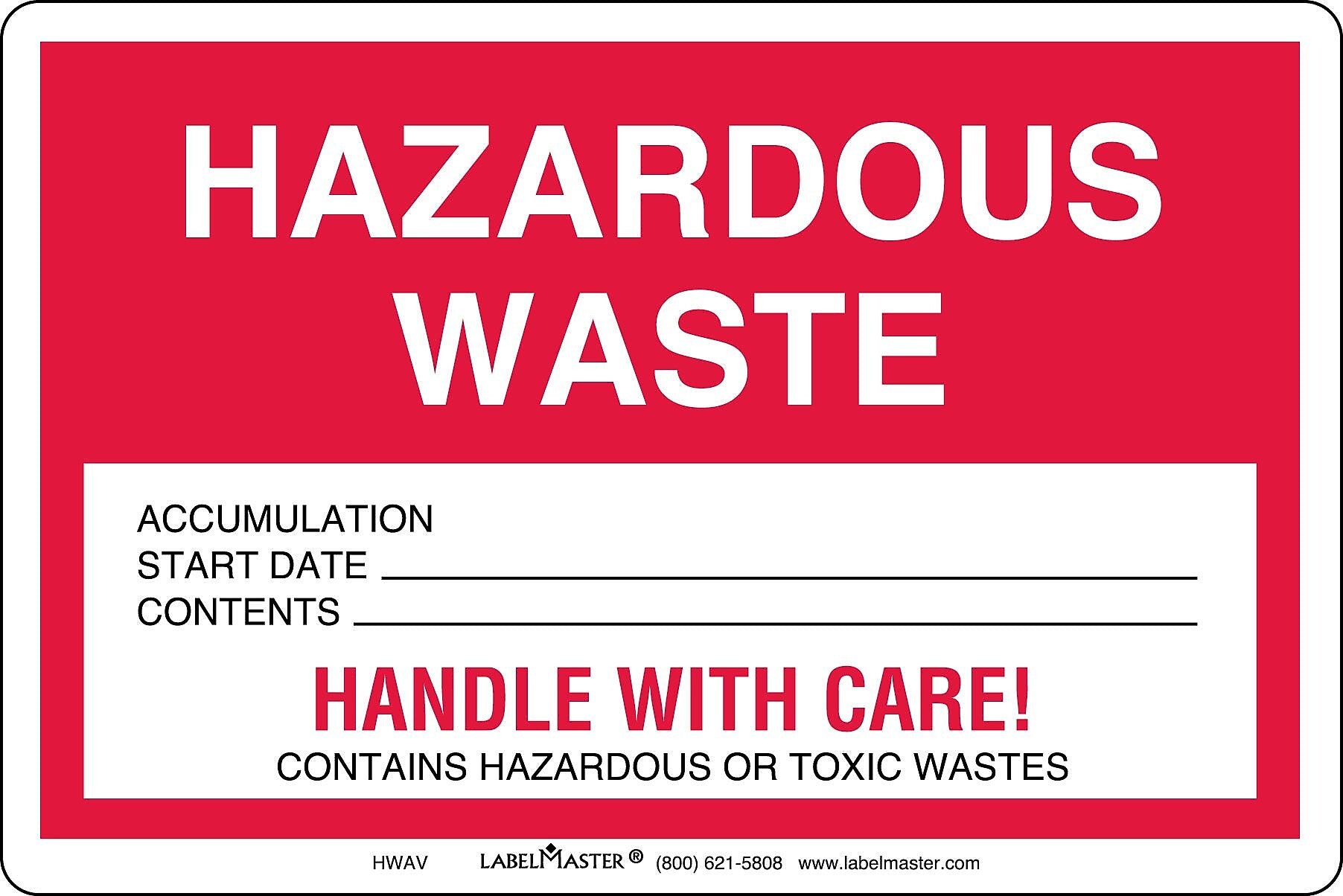 Labelmaster® Hazardous Waste Label, PVC-Free Film Stock, 4" x 6", 100/Pack (HWAV)