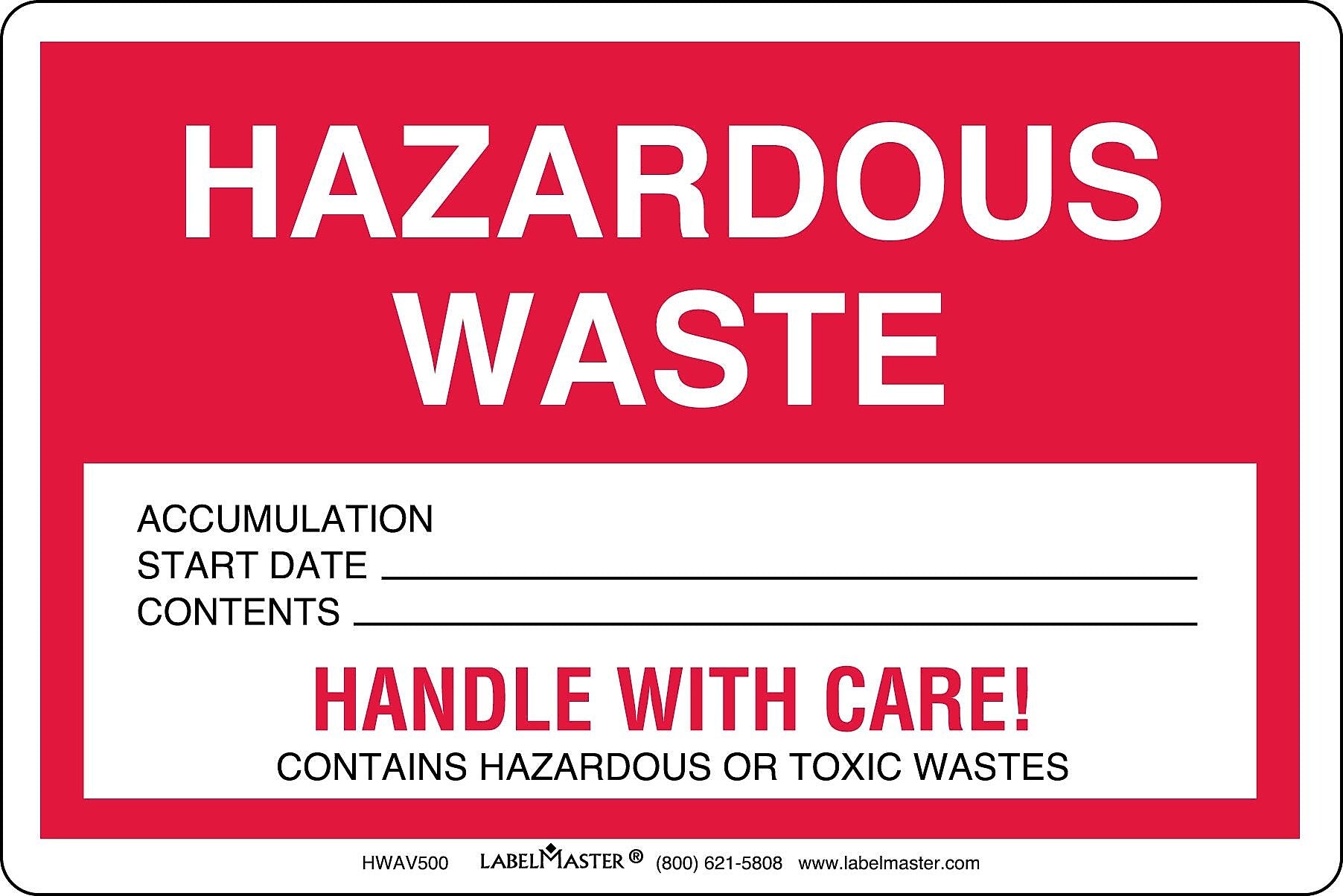 Labelmaster® Hazardous Waste Label, PVC-Free Film Stock, 6" x 4", 500/Roll (HWAV500)