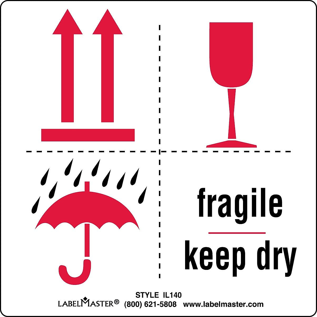 Labelmaster® Fragile Keep Dry Label, Paper, 4" x 4", 500/Roll (IL140)