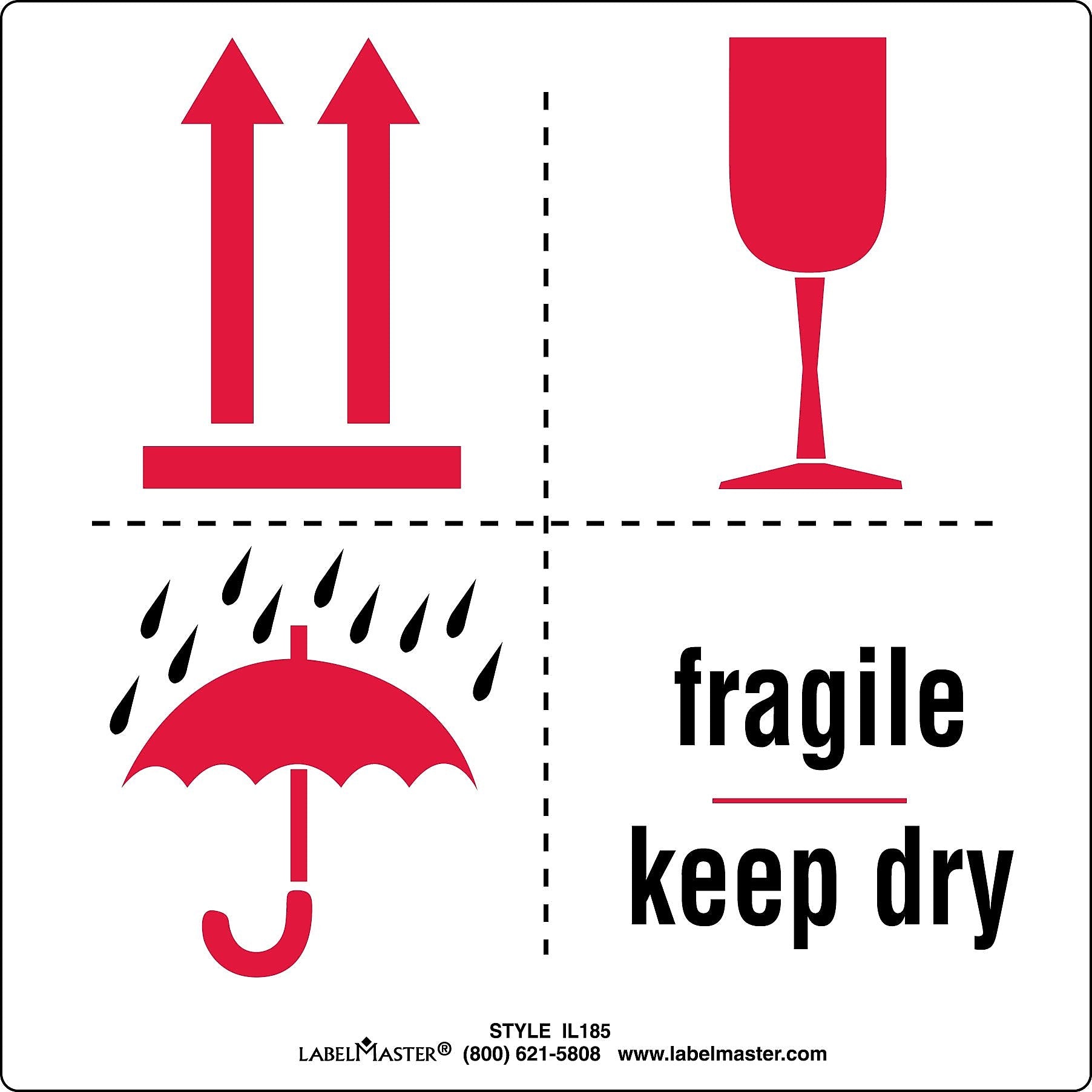 Labelmaster® Fragile Keep Dry Label, Paper, 6" x 6", 500/Roll (IL185)
