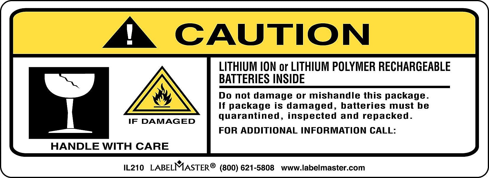 Labelmaster® Lithium Ion Batteries Inside Marking, Paper, 5 1/2" x 2", 2" x 5.5", 500/Roll (IL210)