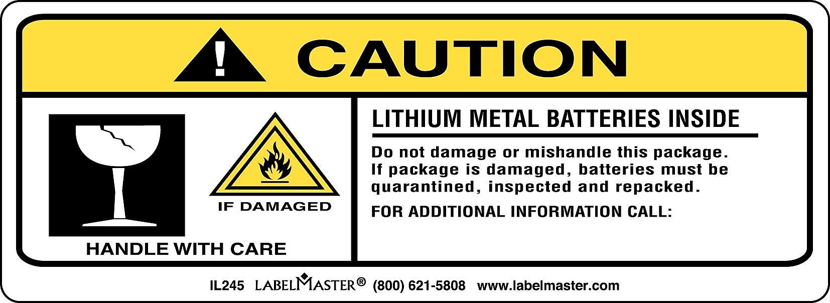 Labelmaster® Lithium Metal Batteries Inside Marking, Paper, 5 1/2" x 2", 500/Roll (IL245)