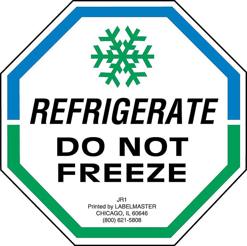 Labelmaster® Refrigerate, Do Not Freeze Label, Paper, 3" x 3", 3" x 3", 500/Roll (JR1)
