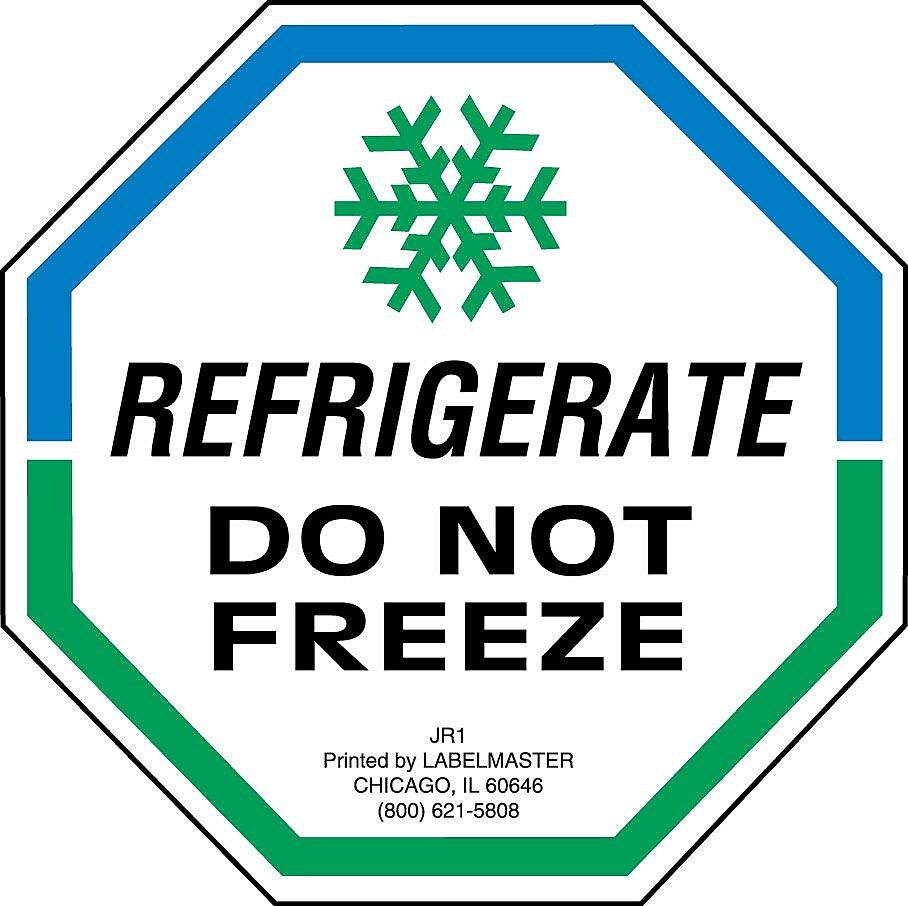 Labelmaster® Refrigerate, Do Not Freeze Label, Paper, 3" x 3", 3" x 3", 500/Roll (JR1)